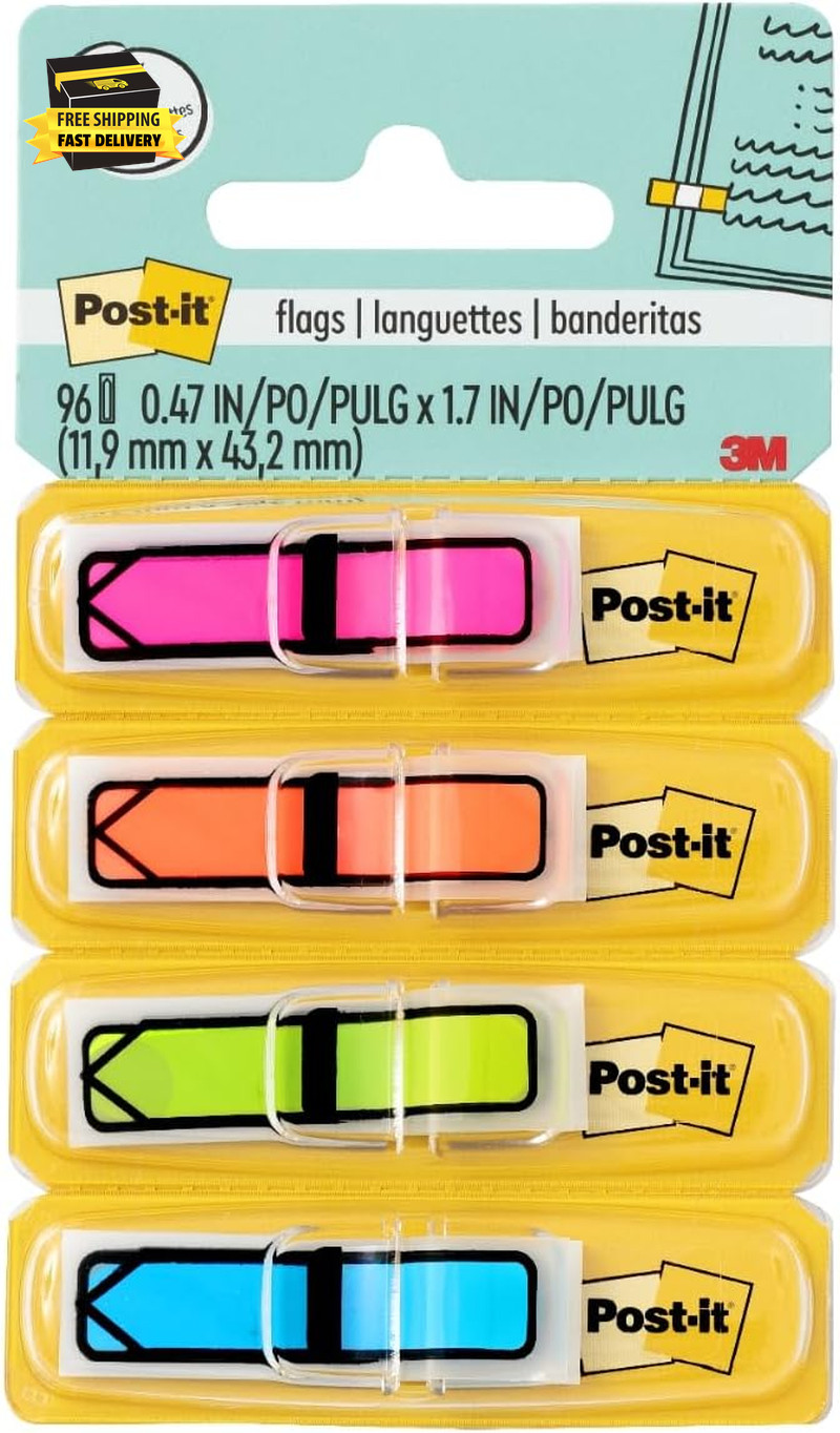 Post-It Arrow Flags, 0.47 In. X 1.7 In., Four Dispensers with 24 -Count Assorted
