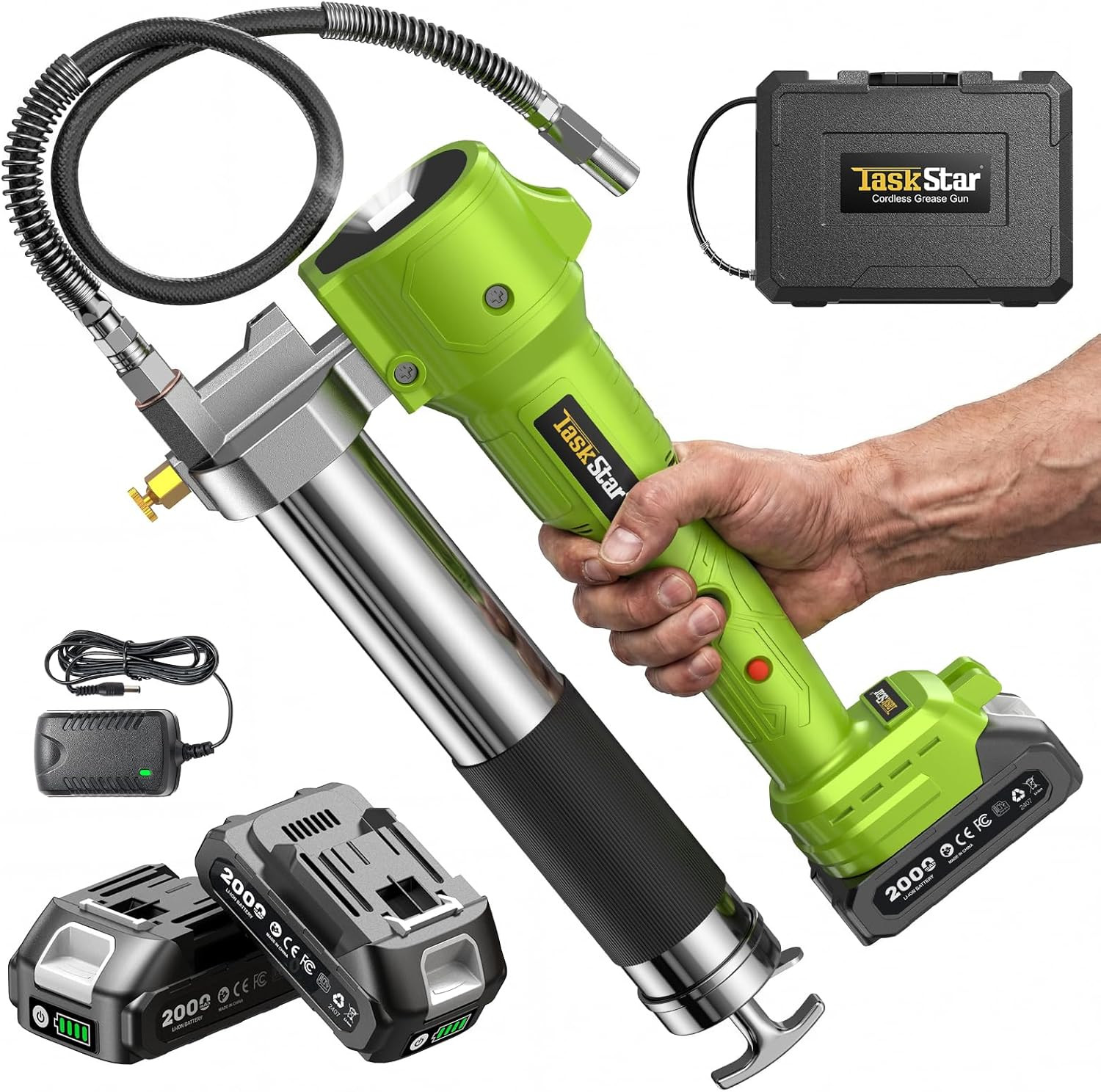 Grease Gun with Lock-On Trigger for Effortless Greasing, Cordless Electric Greas