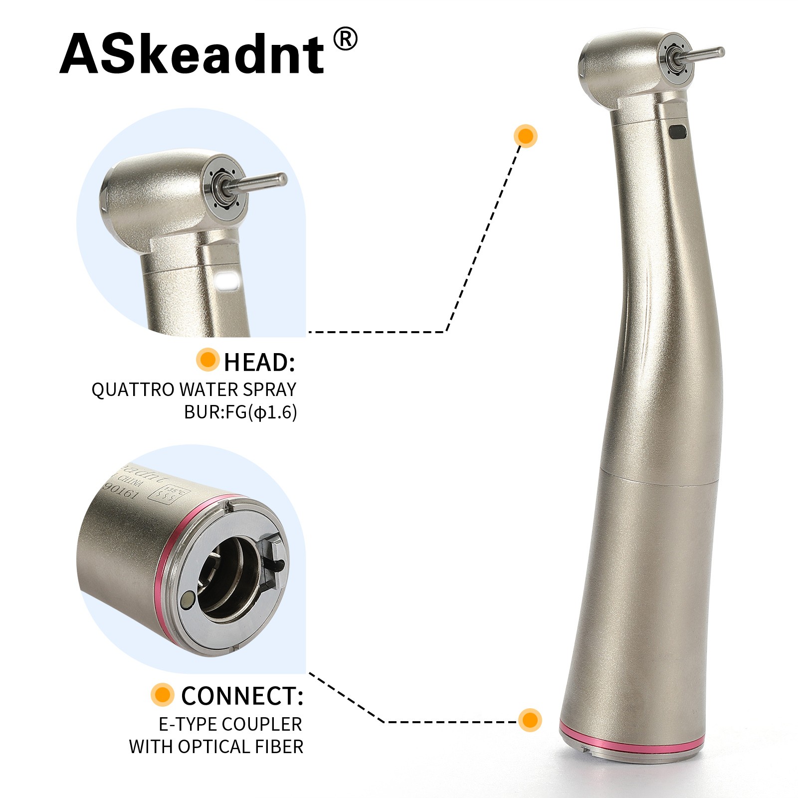 NSK Style Dental LED 45° Degree Surgical High Speed Handpiece Push Button 4 Hole
