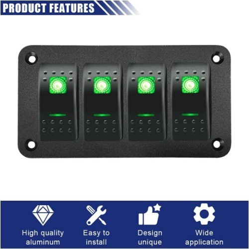 4 Hole Waterproof Rocker Switch Panel with Aluminium Housing Brac Size: 4 Hole