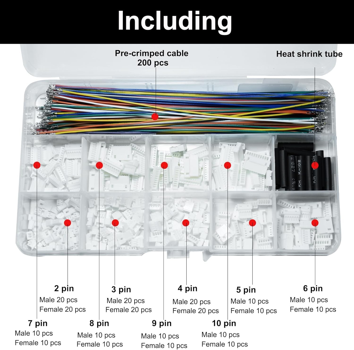JST MX 1.25MM Connector Kit,2/3/4/5/6/7/8/9/10 Pin Male and Female Micro Wire Co