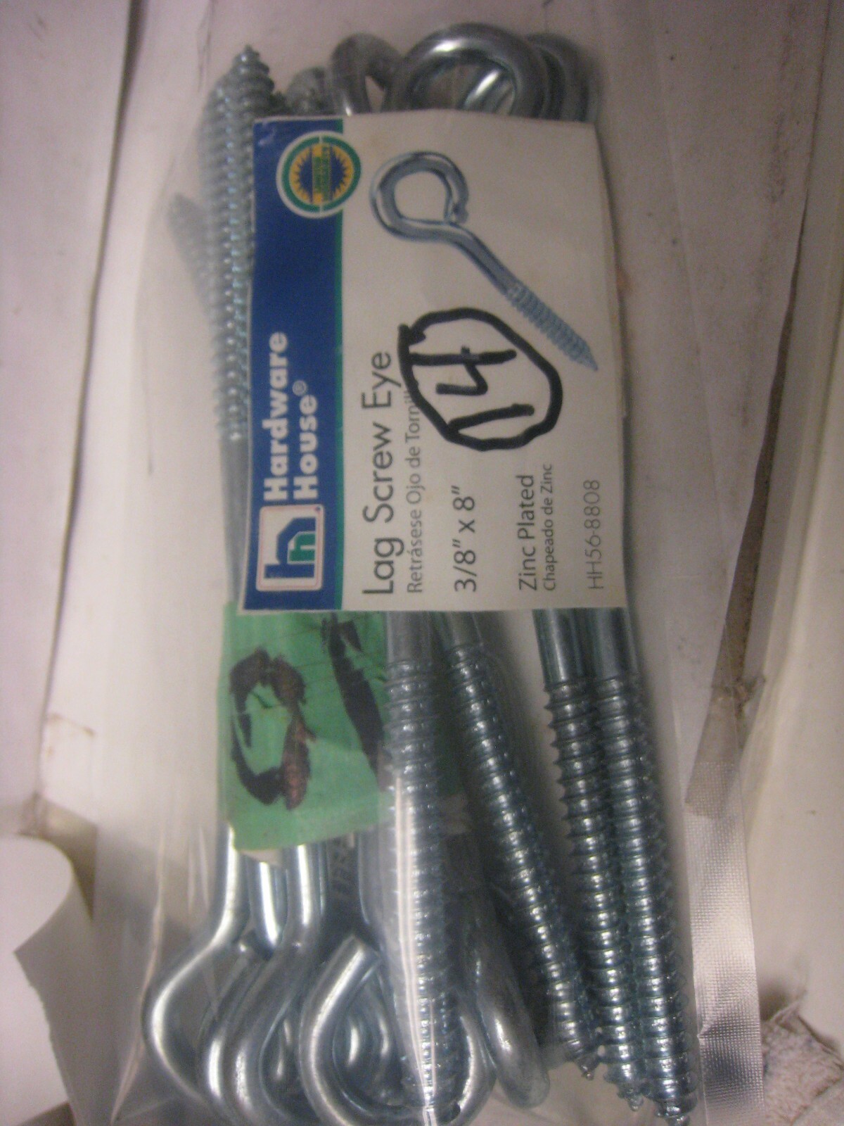 14 yes 14 Zinc Plated Lag Screw Eyes 3/8″ x 8″ long Hardware House 568807