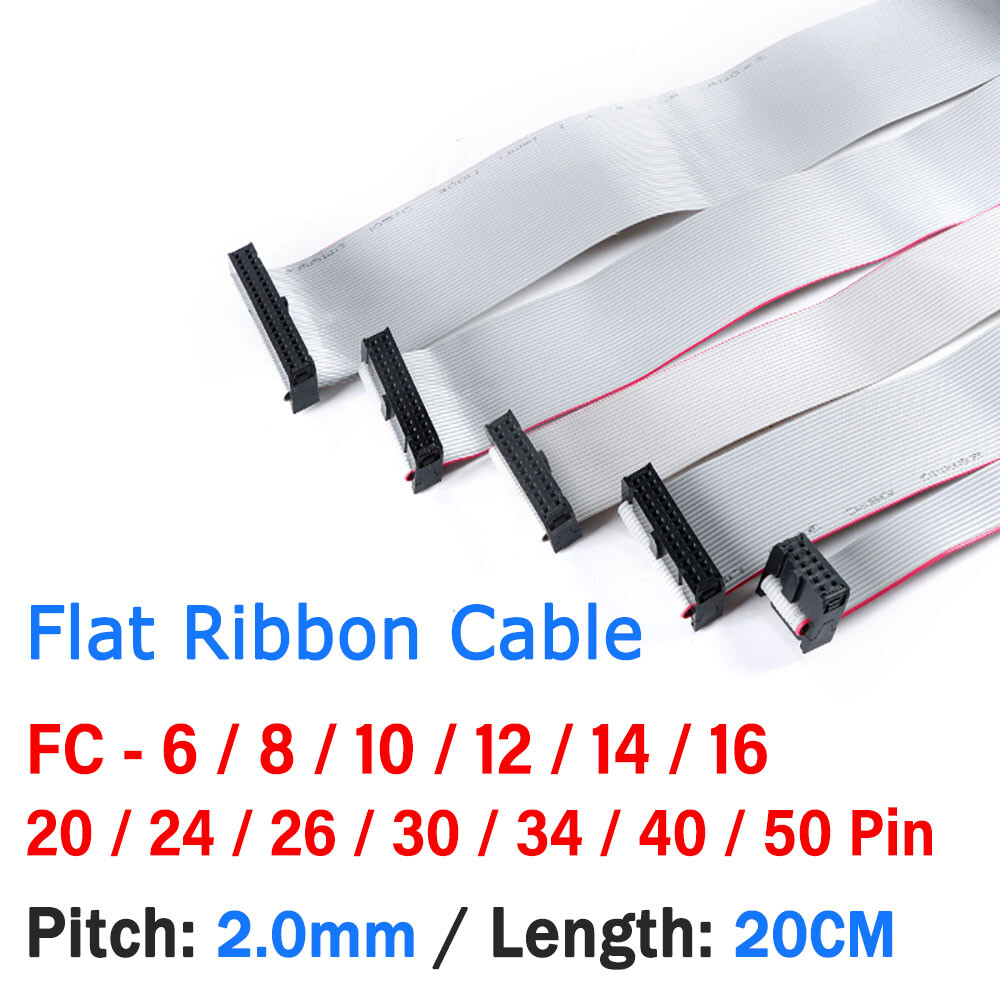 20CM Length FC Connectors 6-50 Pin Flat Ribbon Cable Wire For IDC 2.0MM Pitch