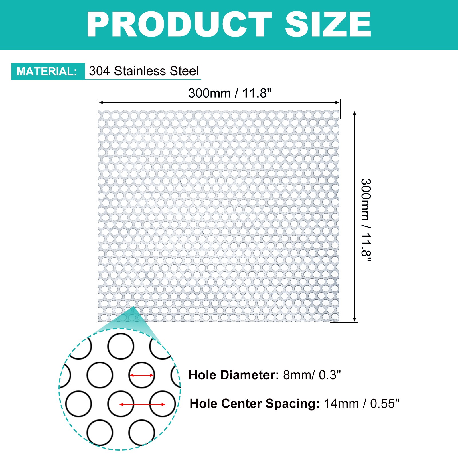20GA 11.8″x11.8″ Round Hole 304 Stainless Steel Perforated Sheet