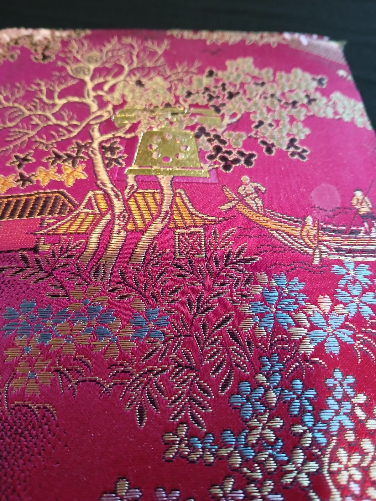 Vintage Silk Brocade Telephone/address Book, Garden Boat Temple