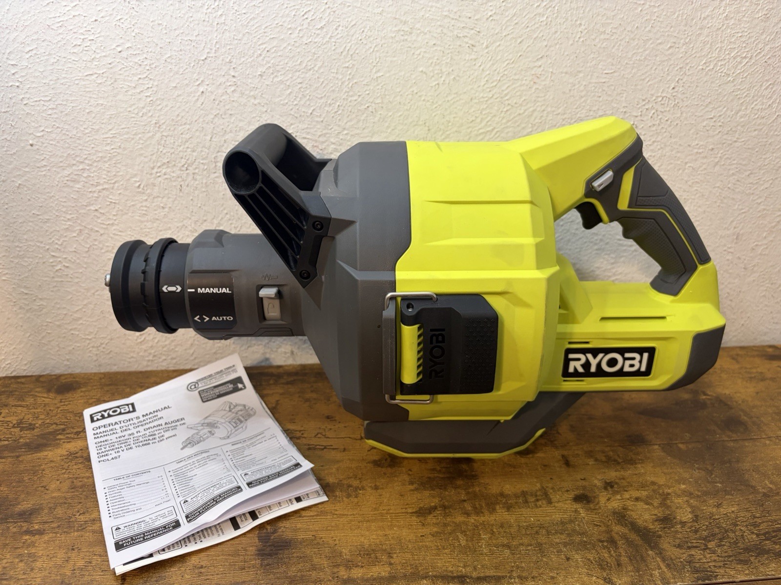 Ryobi PCL457B Cordless Drain Auger with 35 ft Cable Auto Feed/Retract TOOL ONLY