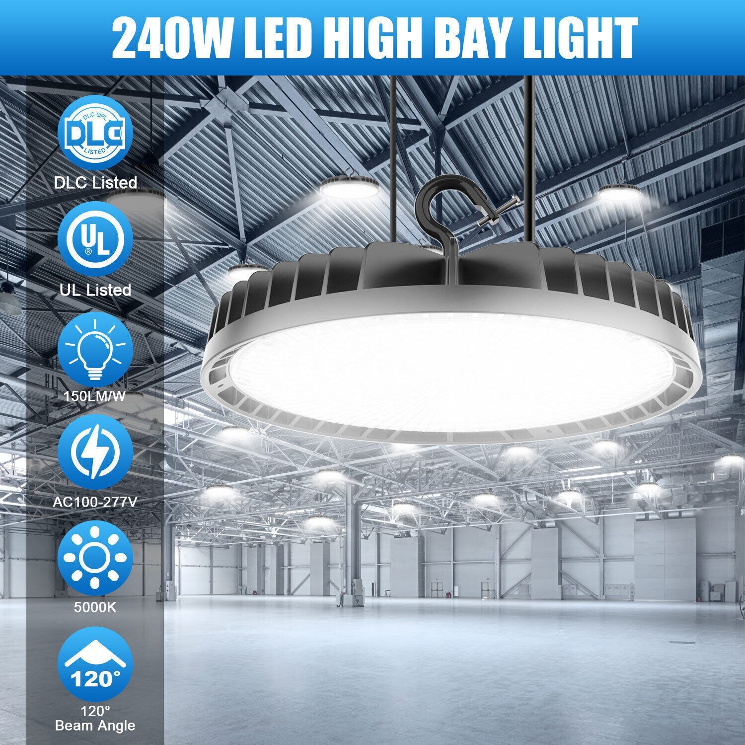 240W UFO LED High Bay Light Commercial Warehouse Factory Led Shop Light 36,000LM