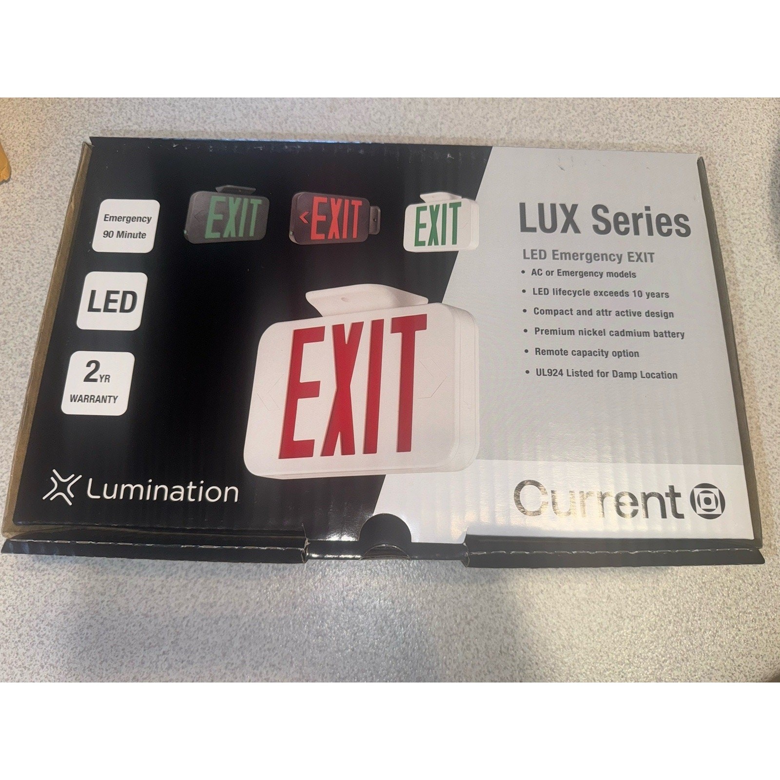 3 Pc Case Of Lumination Lux series LED Emergency Exit Sign White Red White