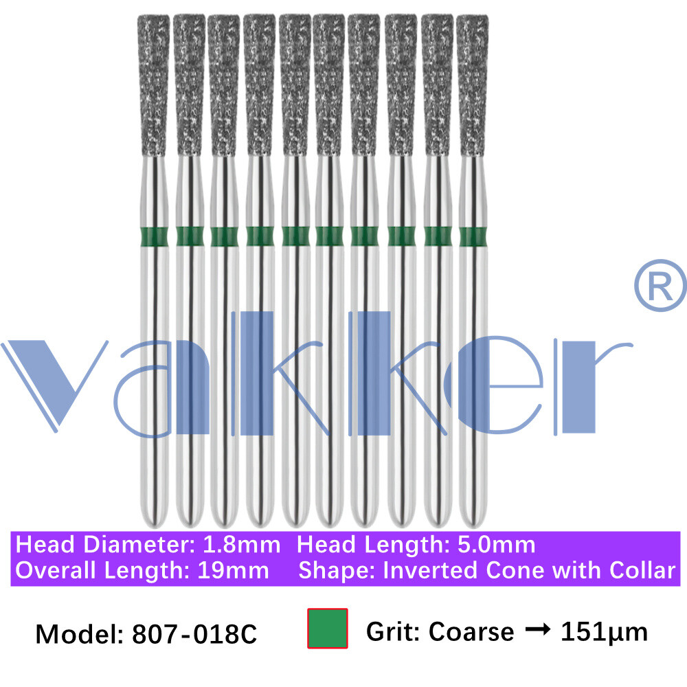 Vakker 10pc Diamond Burs Inverted Cone & Amalgam Buster Fine Medium Coarse