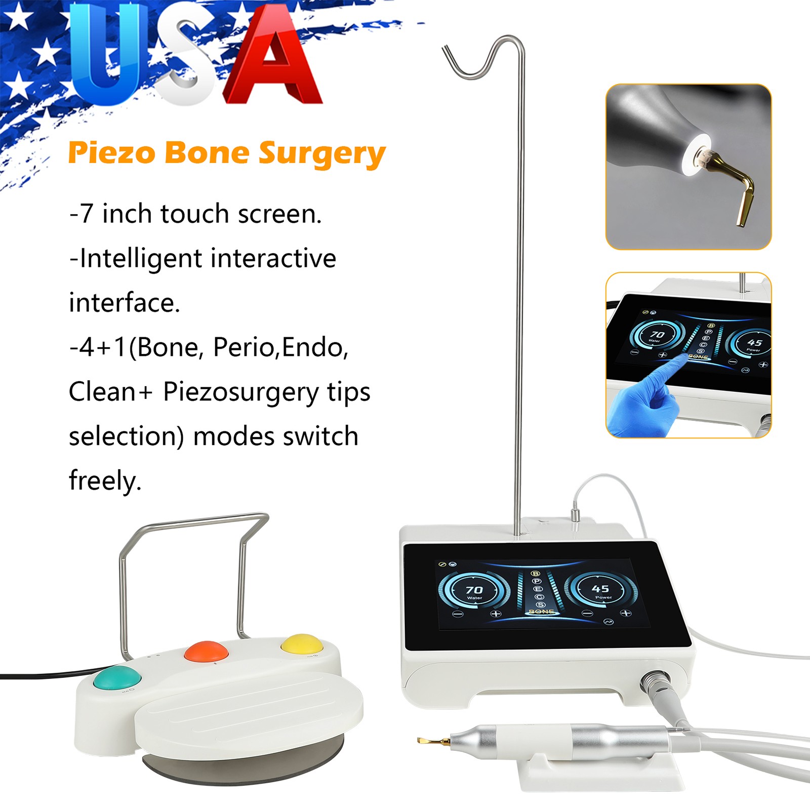 Woodpecker Style Ultra Surgery Piezo Bone Unit-Surgic Touch+LED Handpiece 6 Tips