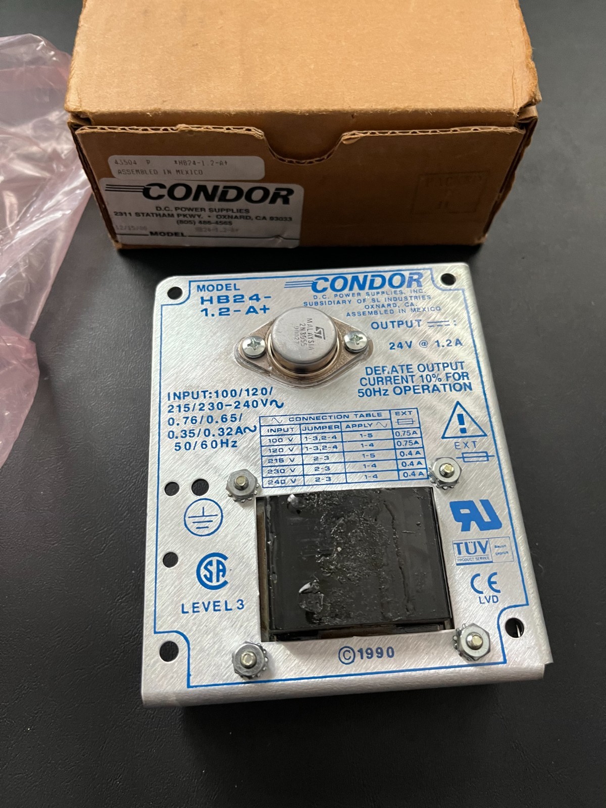 Condor HB24-1.2-A+G Power Supply 24V @ 1.2A NIB