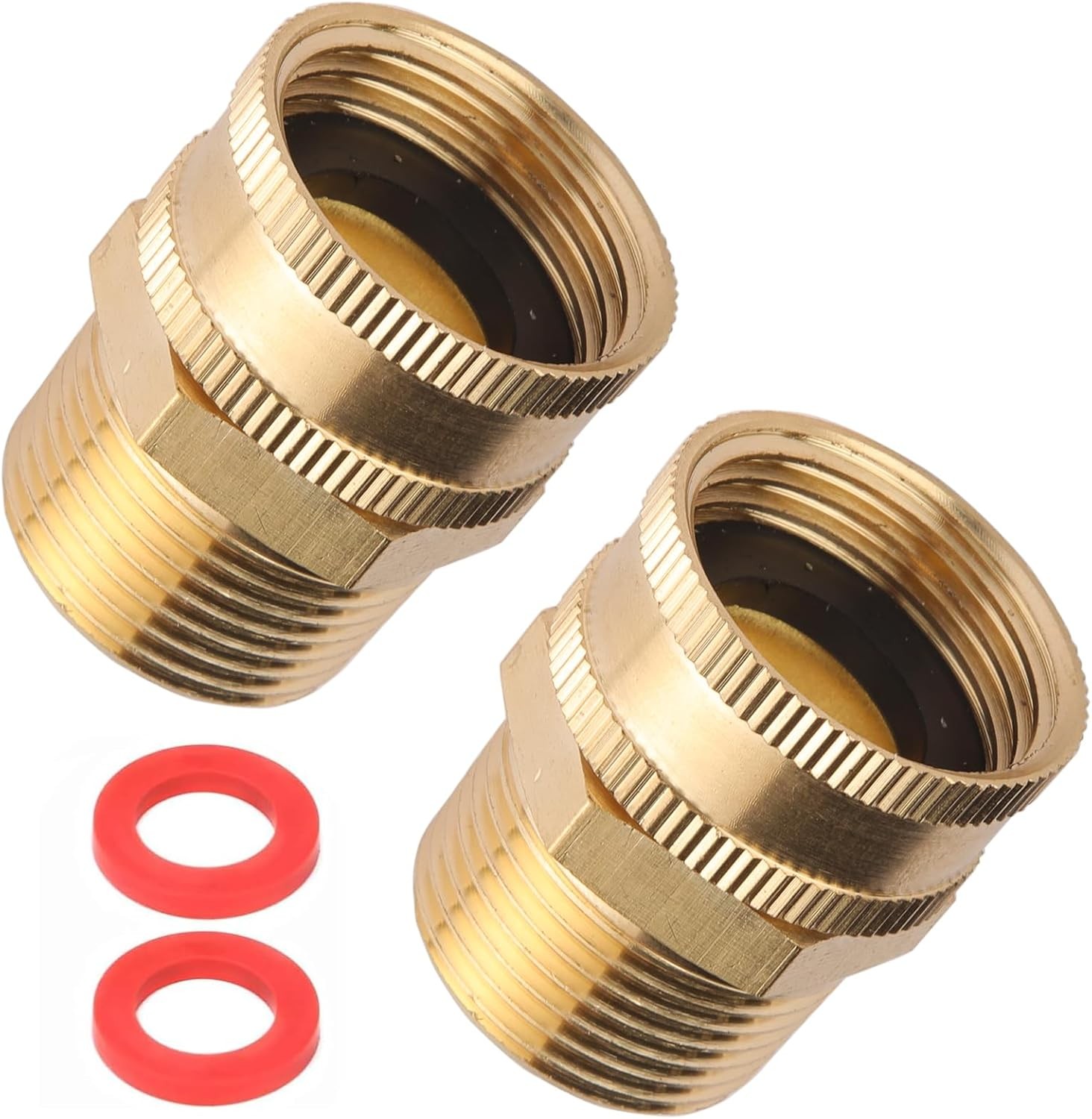 2 Pack Garden Hose Adapter,3/4″ NPT X 3/4″ GHT Connector with Dual Swivel, Br.