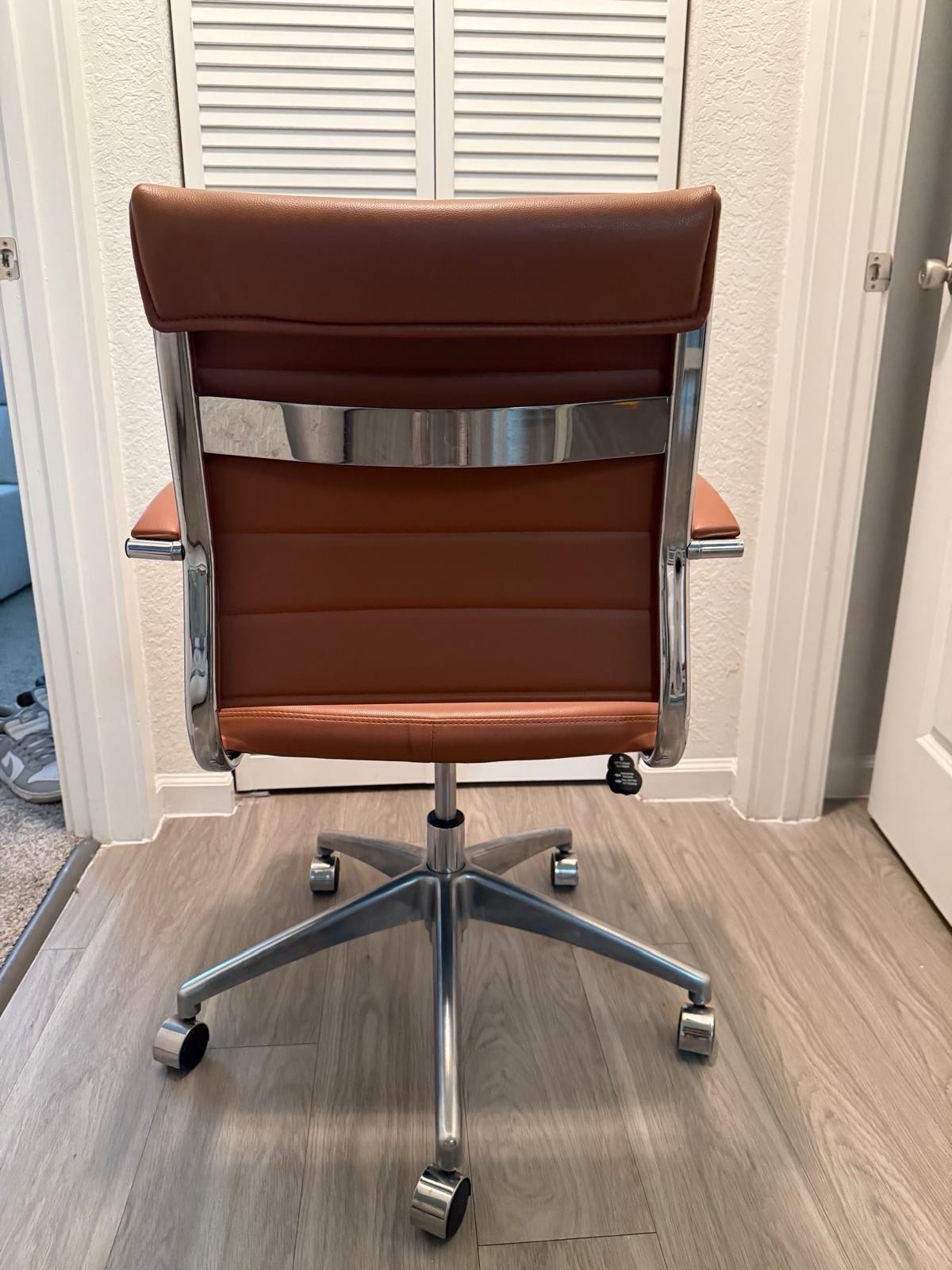 Brown Faux Leather Mid-Back Swivel Office Chair, Chrome Arms/Base, Casters