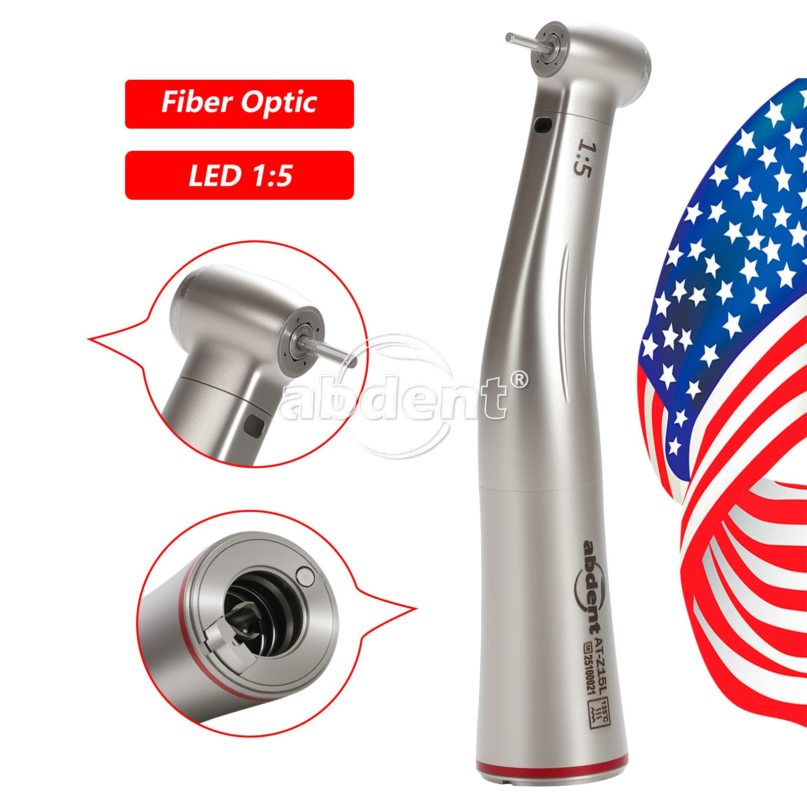 Light AbDent 1:5 Increasing Contra Angle Optic LED Handpiece Standard Head