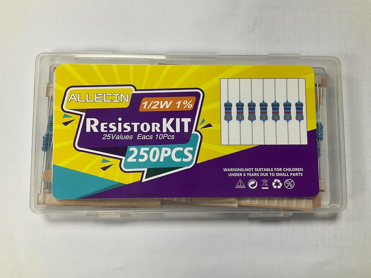 25 Values 1/2W Resistor Kit from 1 Ohm to 1M Ohm 1/2 Watt 1% Metal Film Resistor