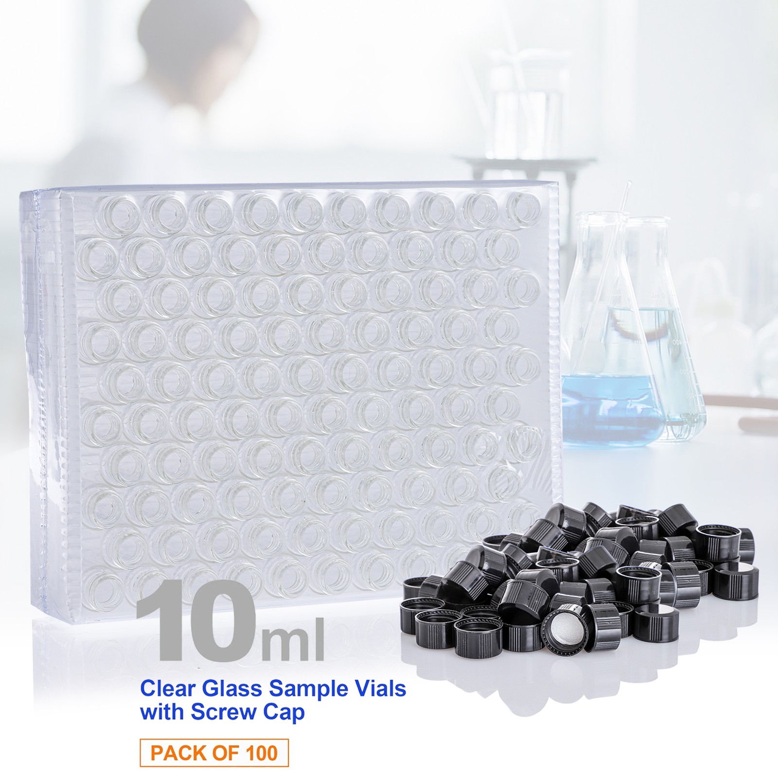 4ml/10ml Glass Vials withScrew Caps Clear Liquid Sample Vial Bottles Set of 100