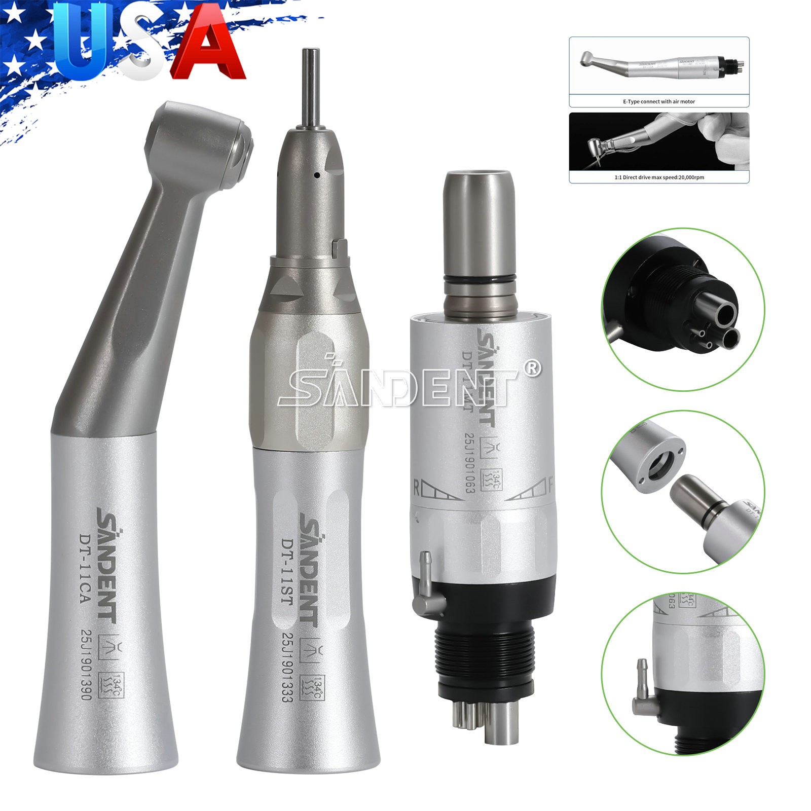 SANDENT Dental Slow Low Speed Handpiece Kit Push/Latch E-type 2/4Holes NSK Style