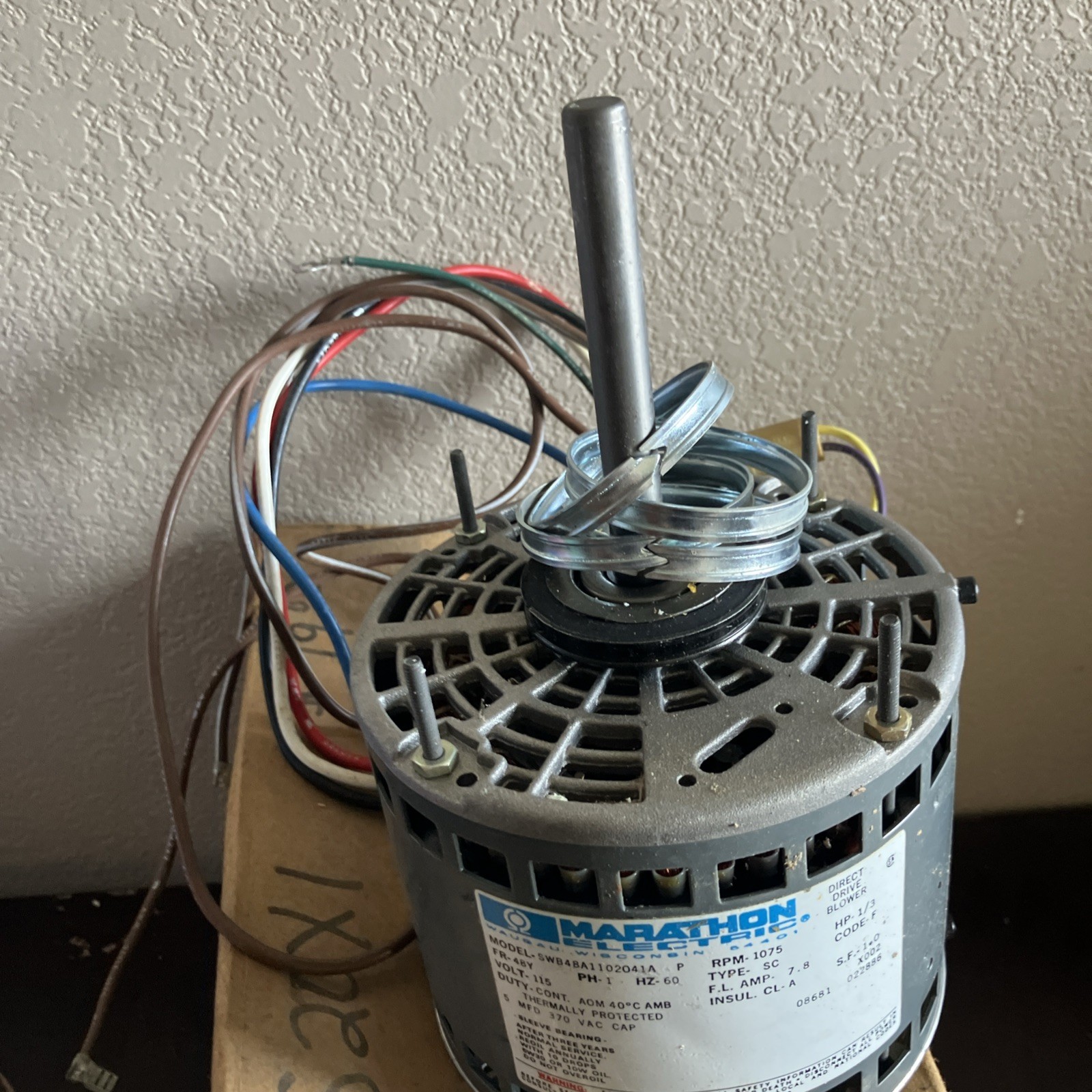Marathon Electric Blower Motor 1/3HP 48A11O2041