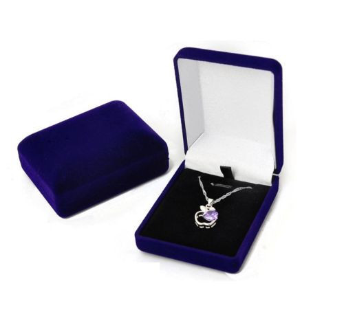 Deluxe BLUE VELVET Pendant Necklace Earring Presentation Jewelry Gift Box