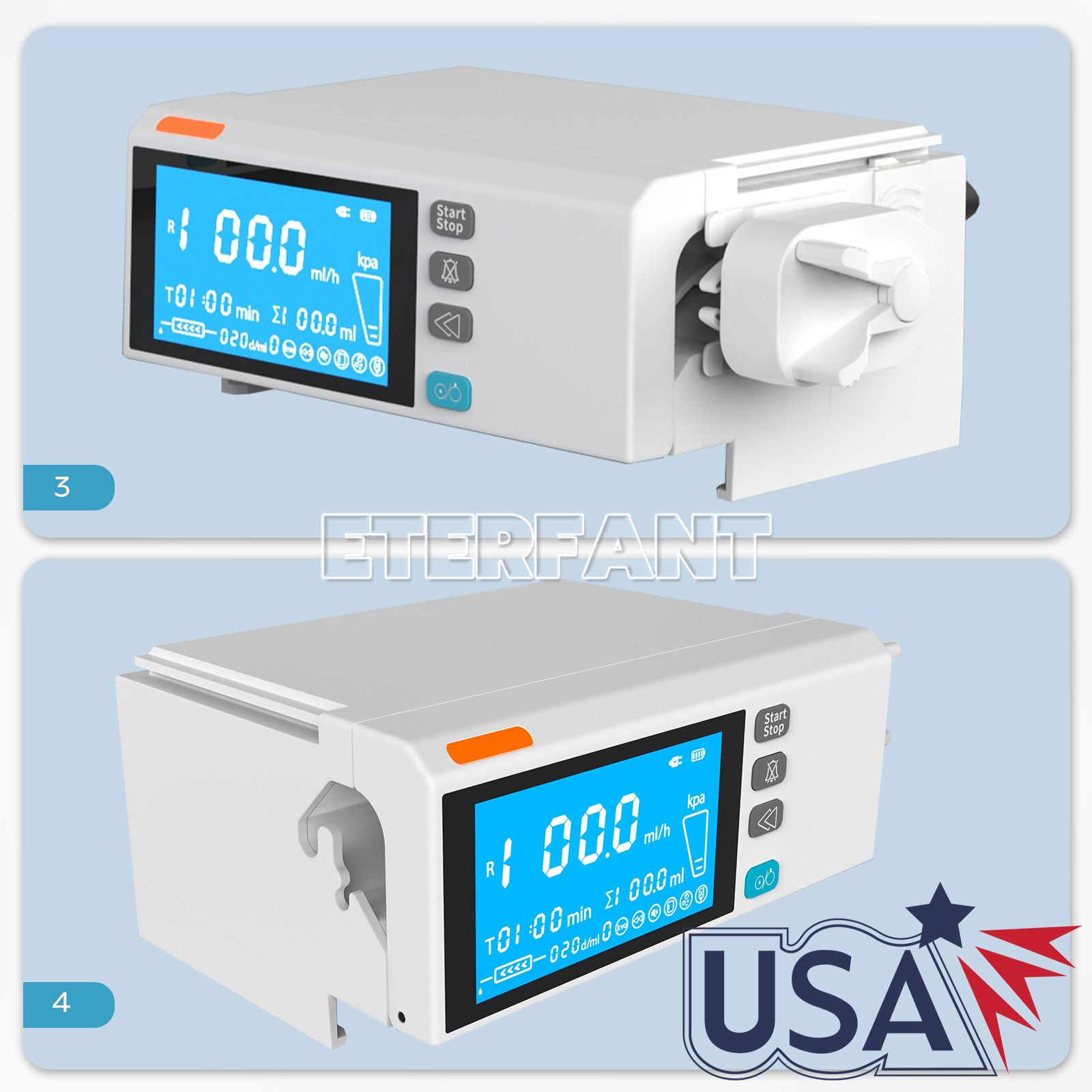 ETERFANT Touch Screen Syringe Pump/Portable Infusion Pump Real-time Alarm KVO