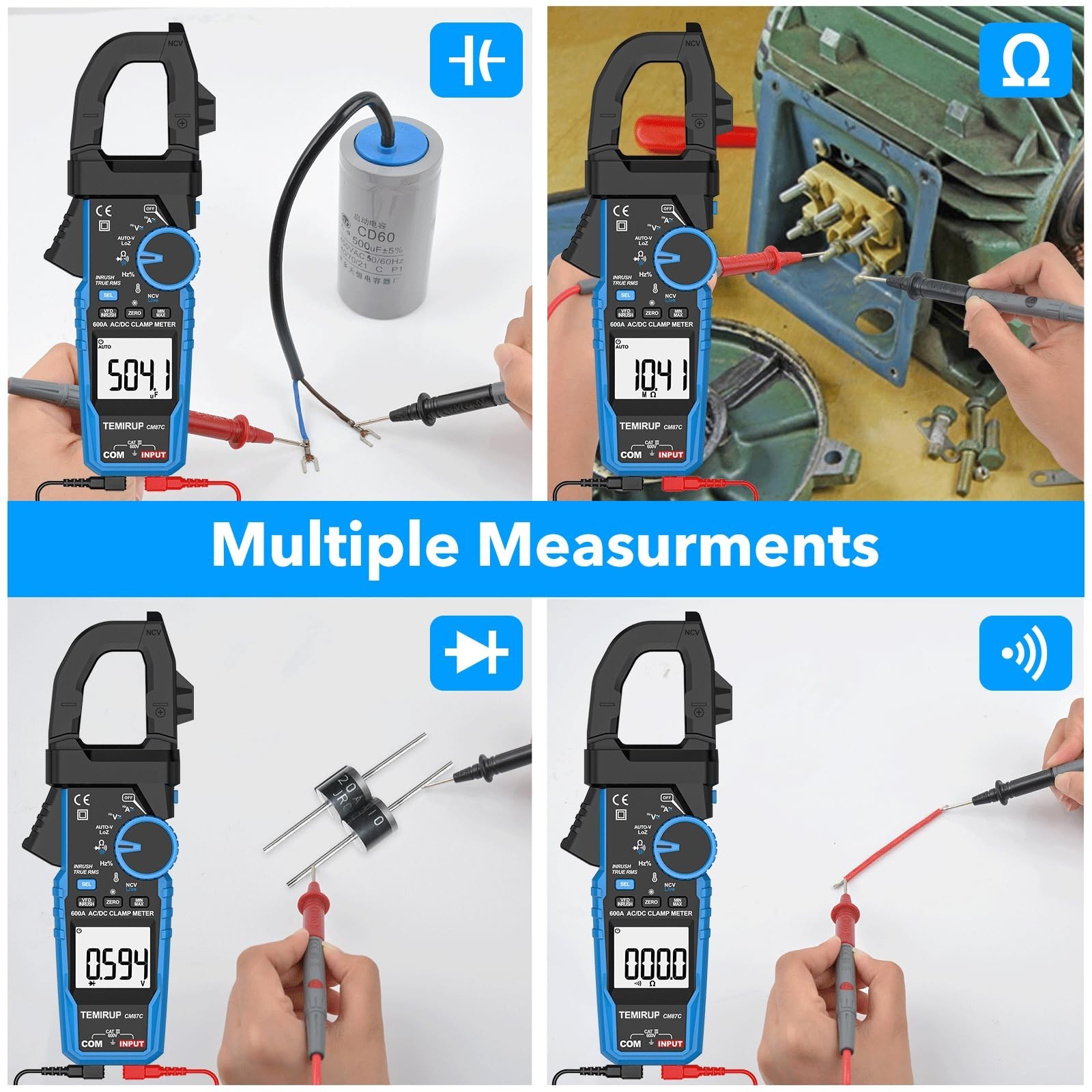 Digital Inrush Clamp Meter 600A Multimeter, True RMS, NCV AC/DC Voltage Current