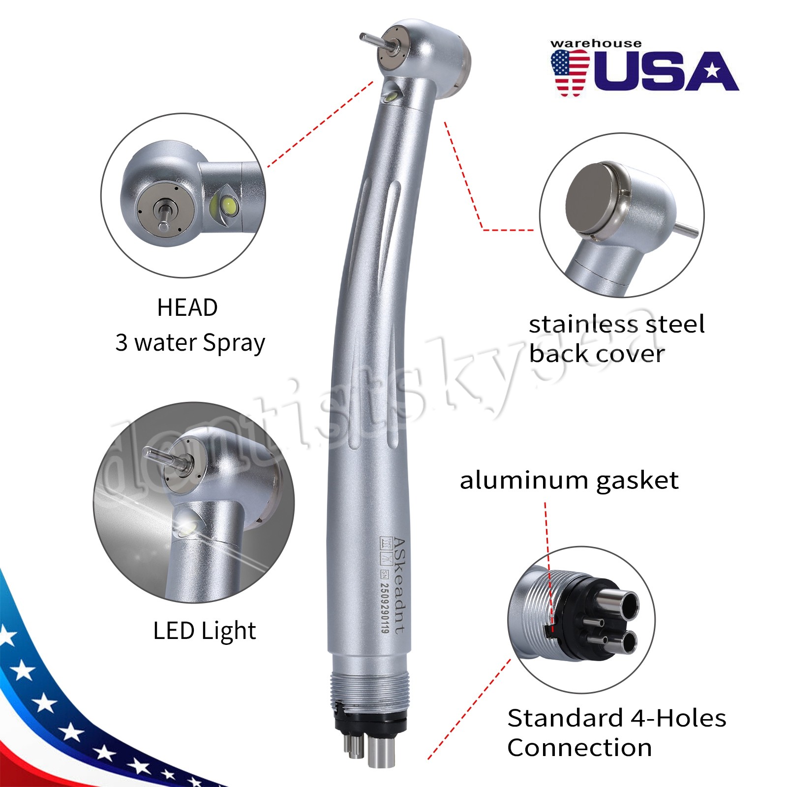 Dental Surgical LED Handpiece Fiber Optic 45 degree/ Big Head KAVO Style Turbine
