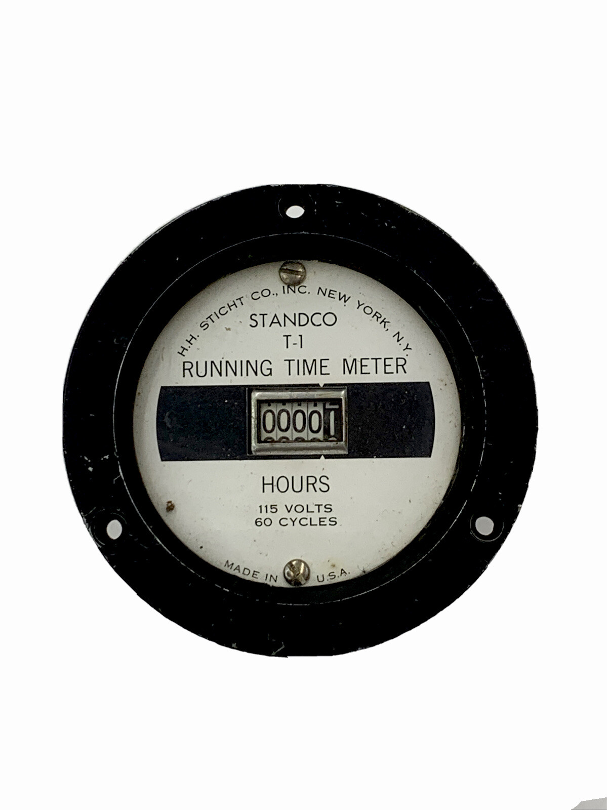 H.H. Sticht Co. STANDCO T-30 RUNNING TIME METER 115V, 60 CYCLE, 3 1/2” Zero Hrs.