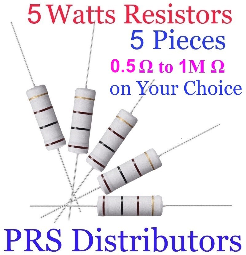 Resistor 5 Watts 0.5 Ohm to 1M ohms 5W Metal Oxide Film Resistor 5% 5 Piece