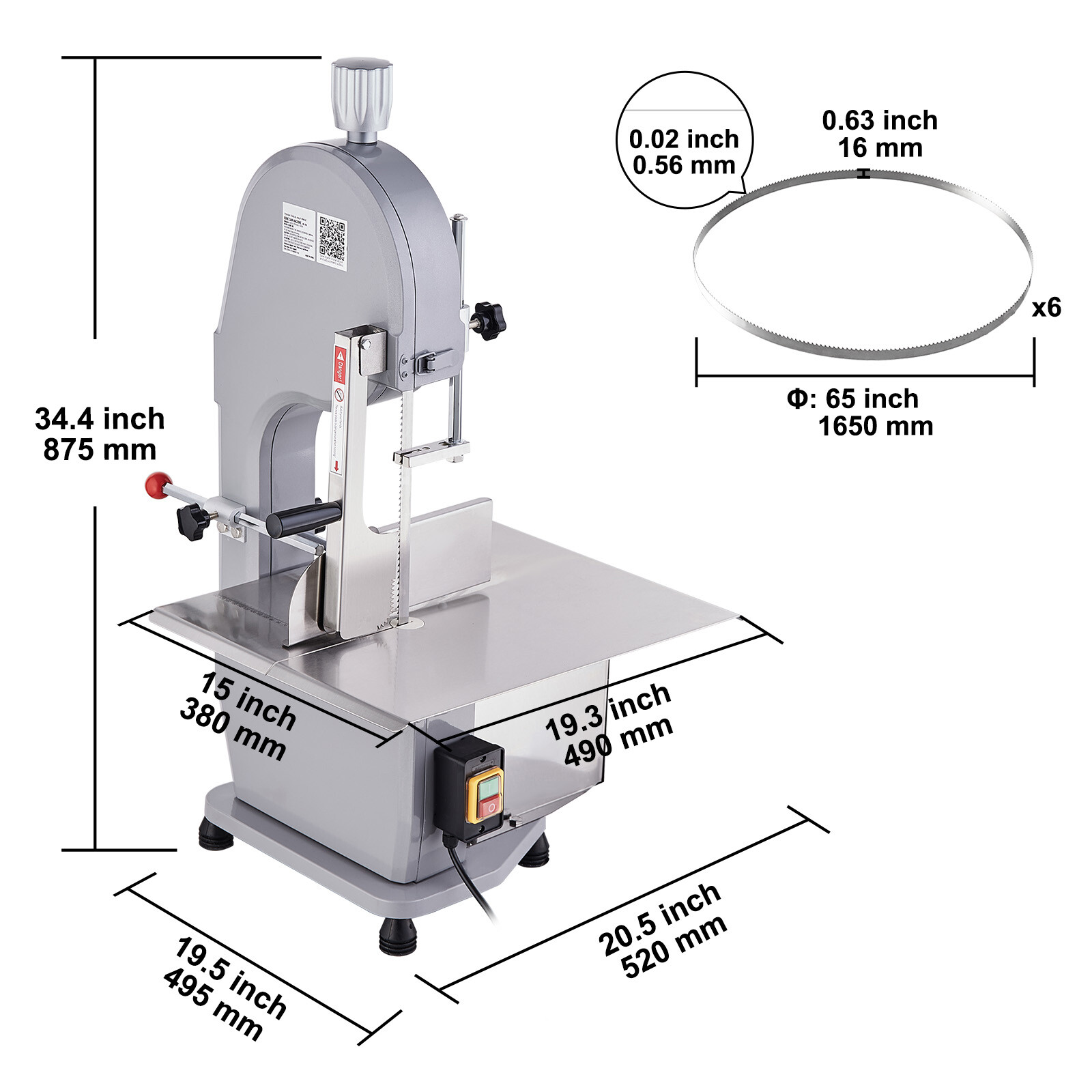 VEVOR 1500W Electric Meat Bone Saw Machine Commercial Frozen Meat Bandsaw Cutter