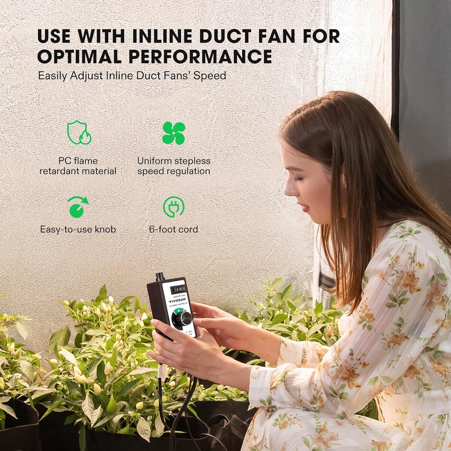 VIVOSUN 1500W Variable Fan Speed Controller AC 120V for Inline Duct Ventilation