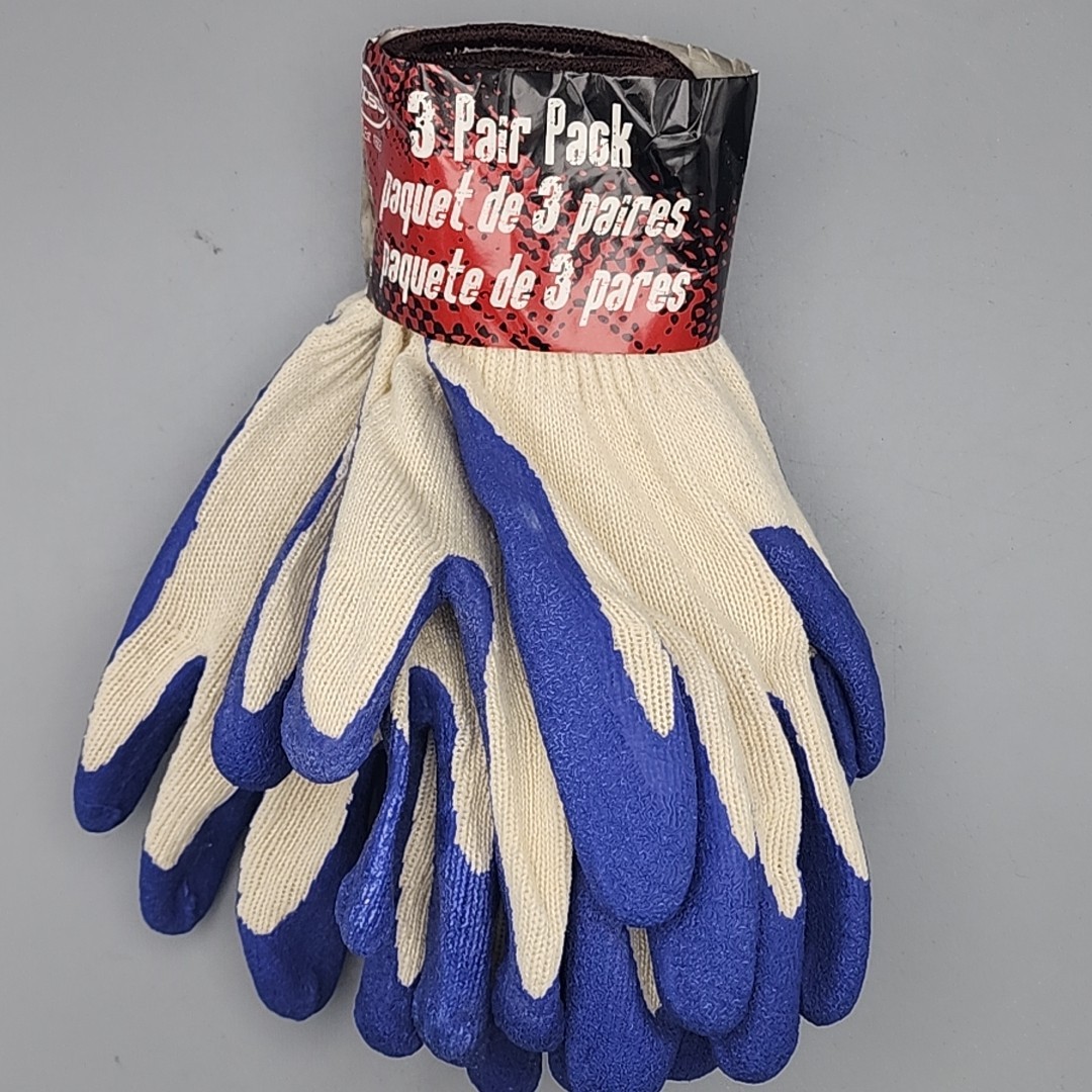 BOSS UNISEX ADULT FLEXI GRIP KNIT WORK GLOVES BREATHABLE sz L BLUE WHITE 3 PACK