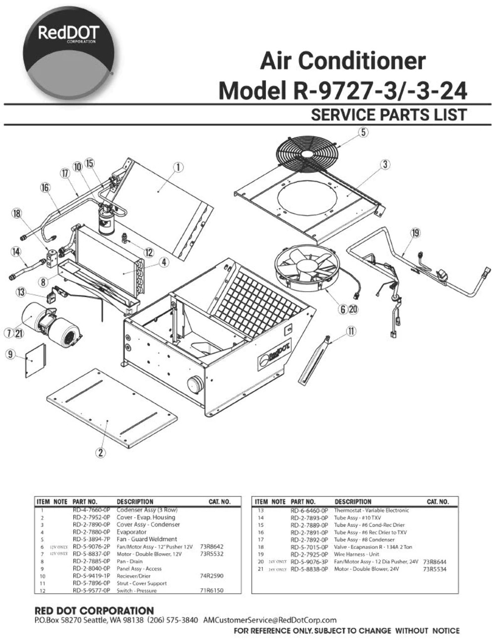 Red Dot AC Unit 12v Rooftop Mount R-9727-3P