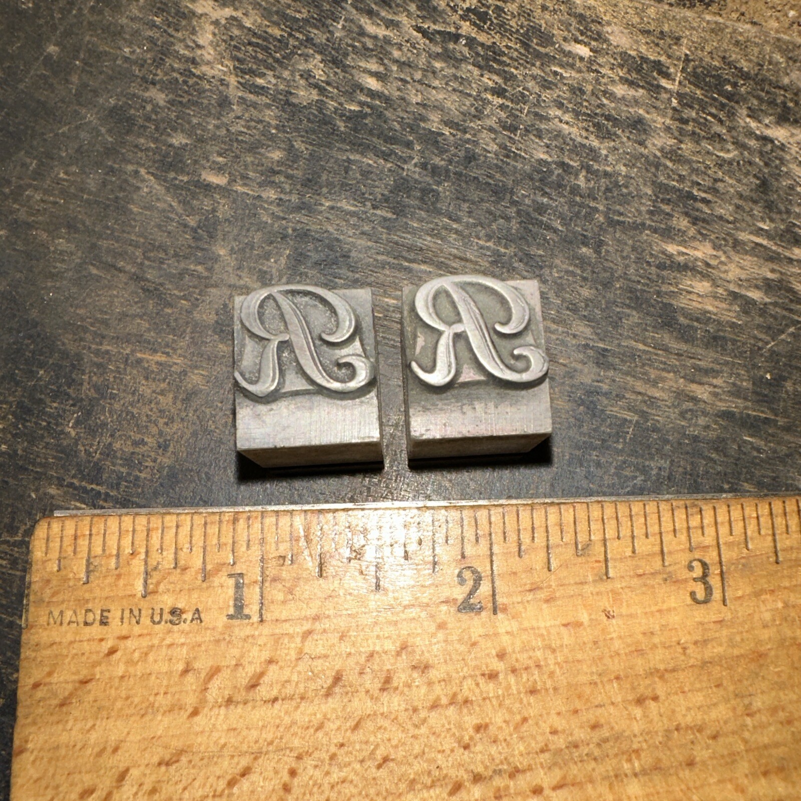 2 Print Blocks “ Letter R “ Lead Print Blocks, Nice Script