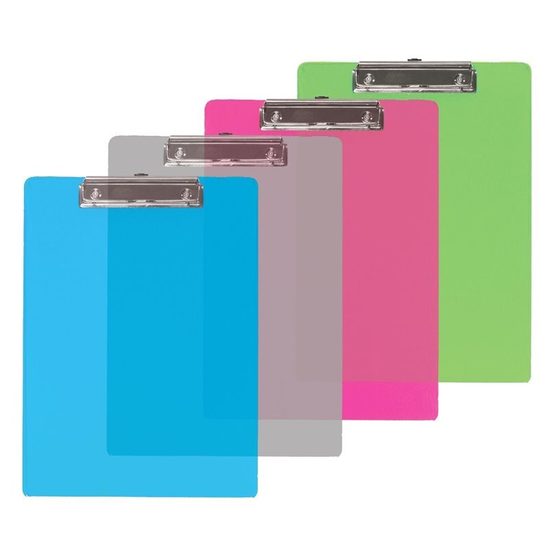 4/pk 9×12 inches Standard size Transparent Plastic Assorted color Clipboard w/ L