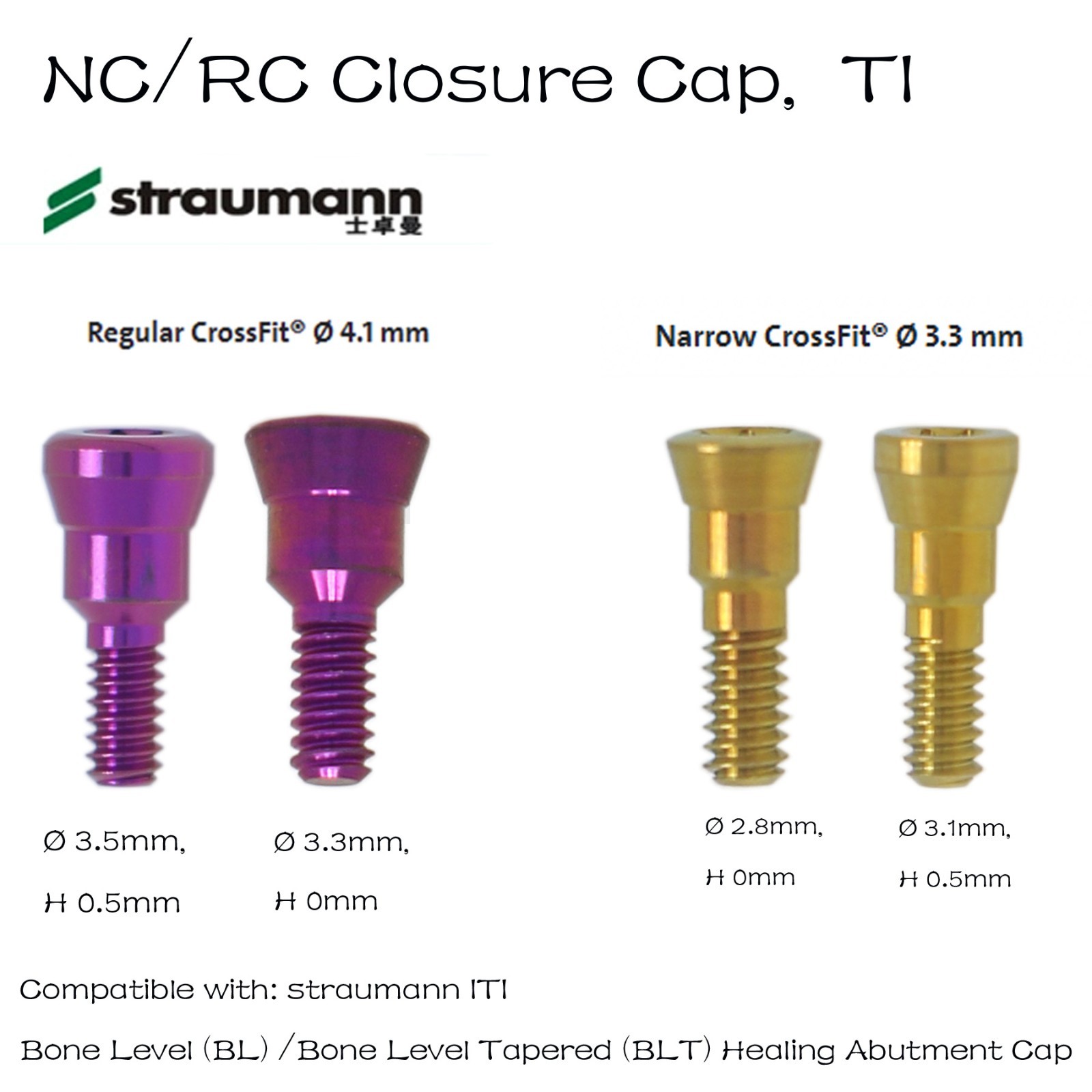 US Straumann Implant Healing abutment Closure Screw cap fit NC/RC ITI B0ne Level
