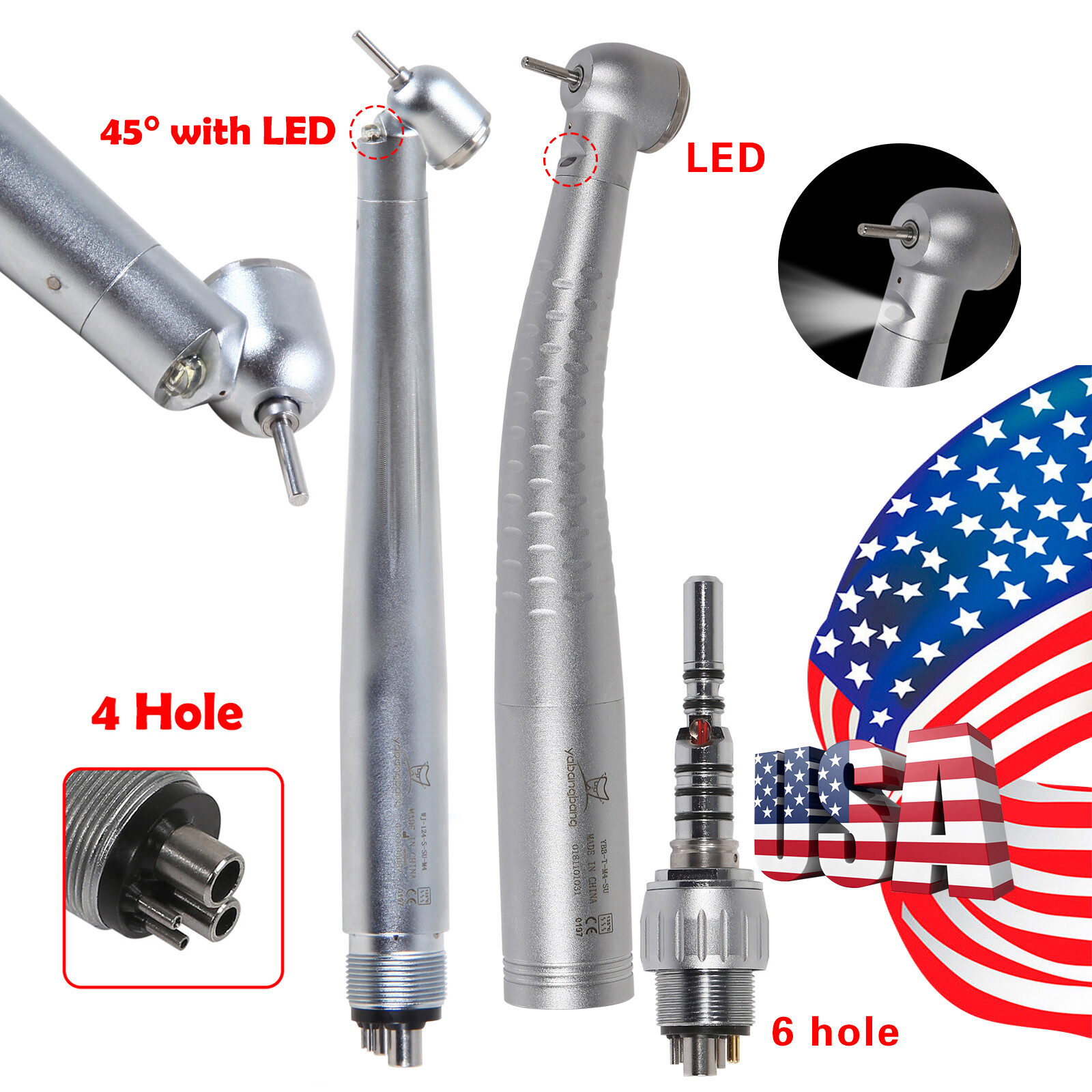 USPS Dental 45° Angle/Large Head LED E-generator / Fiber Optic Handpiece 4/6H US