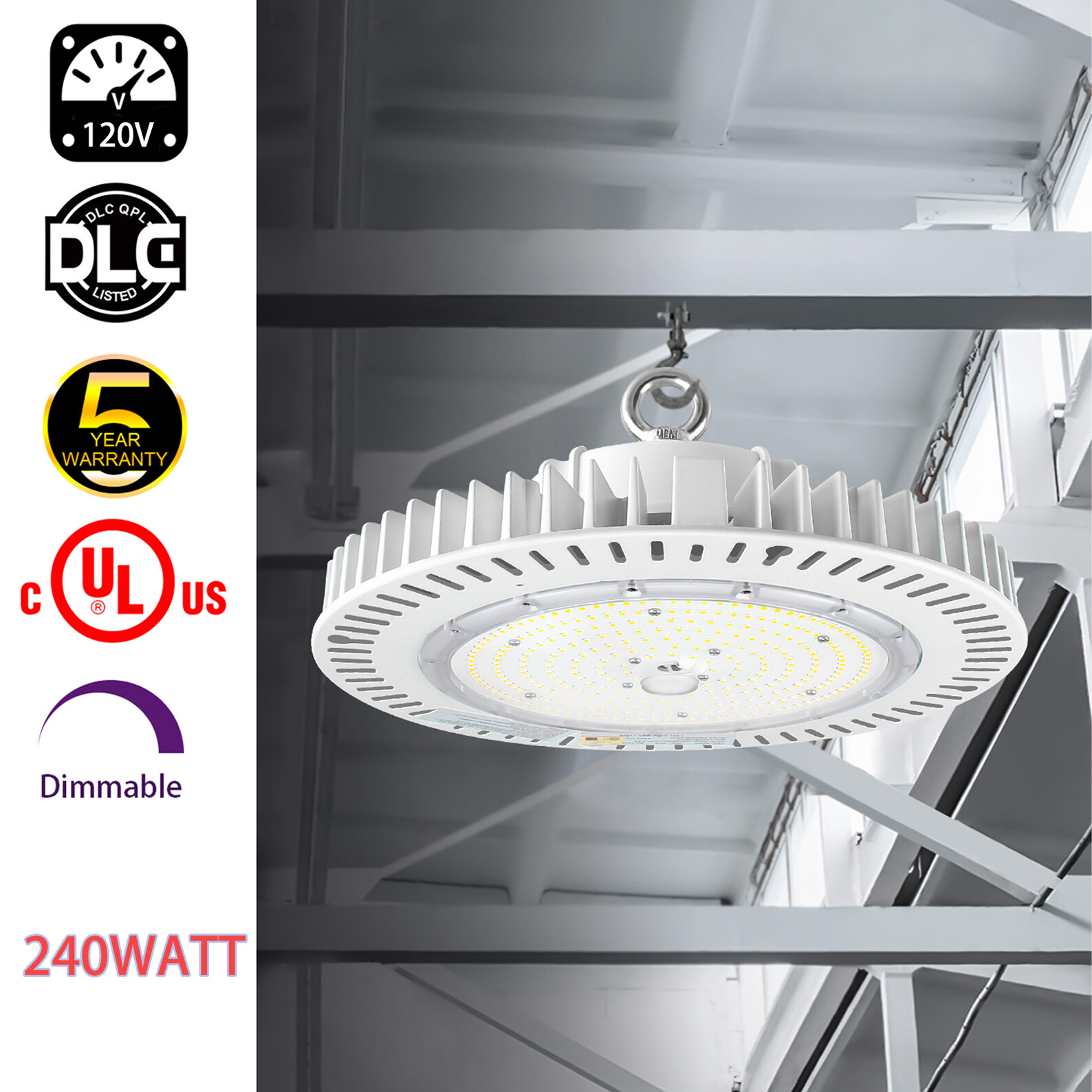 240 Watts UFO LED Light High Bay 5000K Warehouse Industrial Lighting AC 100-277V