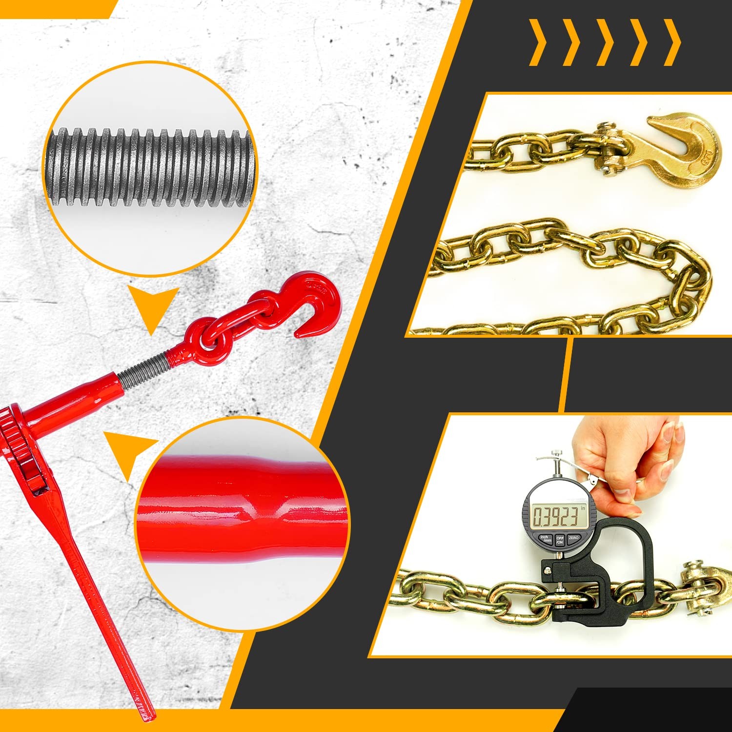 2PCS Ratchet Load Binder Chain and Binder Kit 3/8″-1/2″, 10′ Chains Hauling