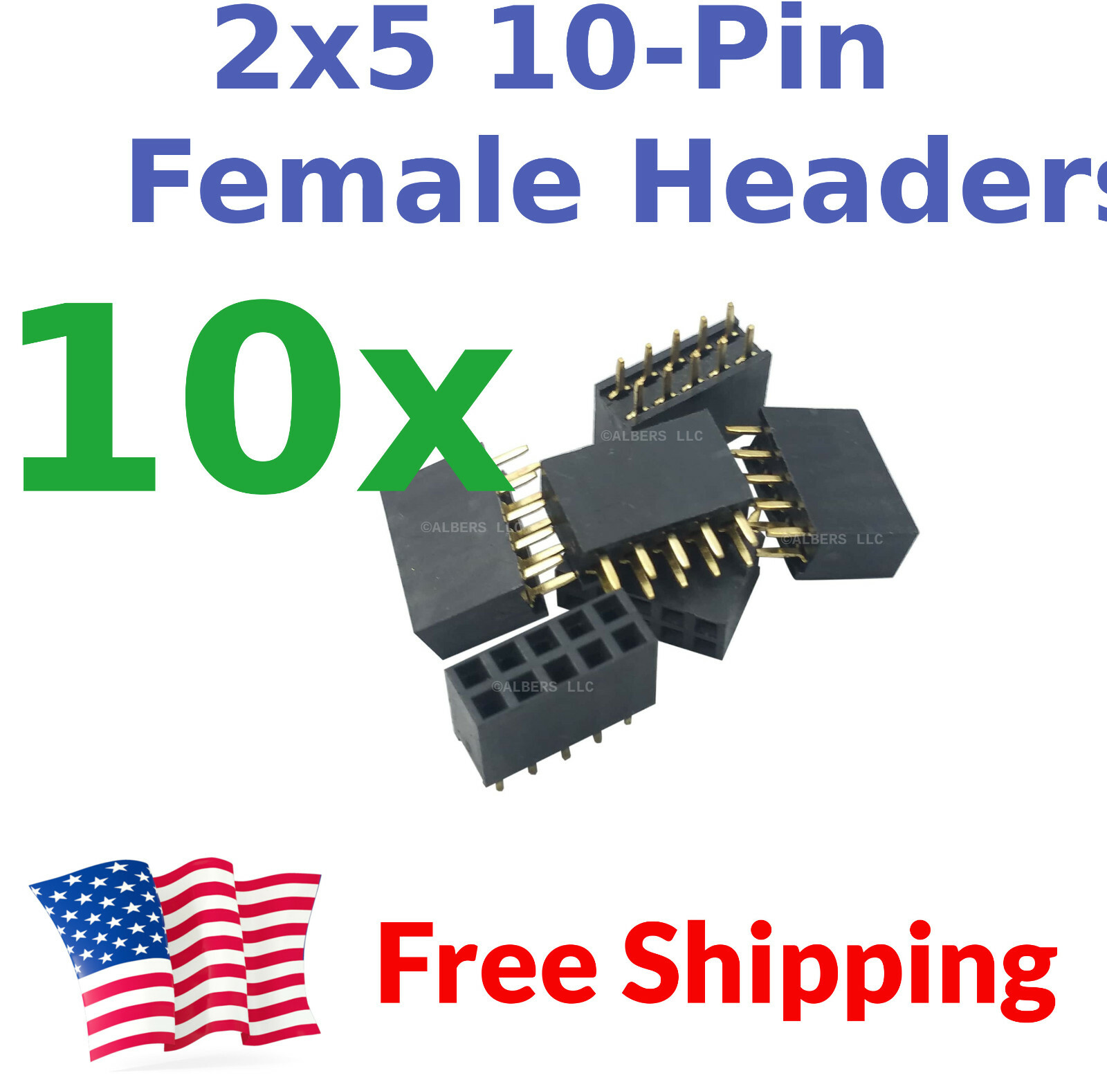 10Pcs 2.54mm Pitch 0.1 0.1″ 2×5 10 Pin 10p Female Dupont Header Through Hole USA
