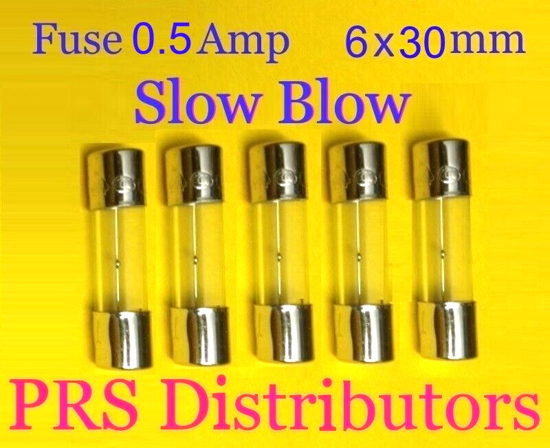 Fuse 0.5A 250V 6X30mm SLOW BLOW Glass Fuse AGC 0.5 Amp 250V 5 pieces USA SELLER