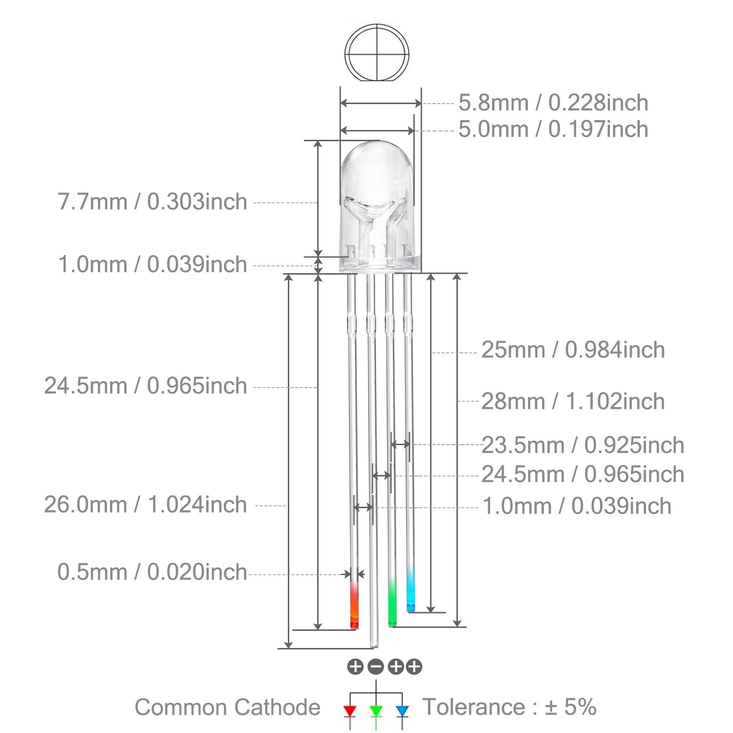 5mm RGB Multicolor LED Diode Lights Common Cathode Clear Round Transparent 3