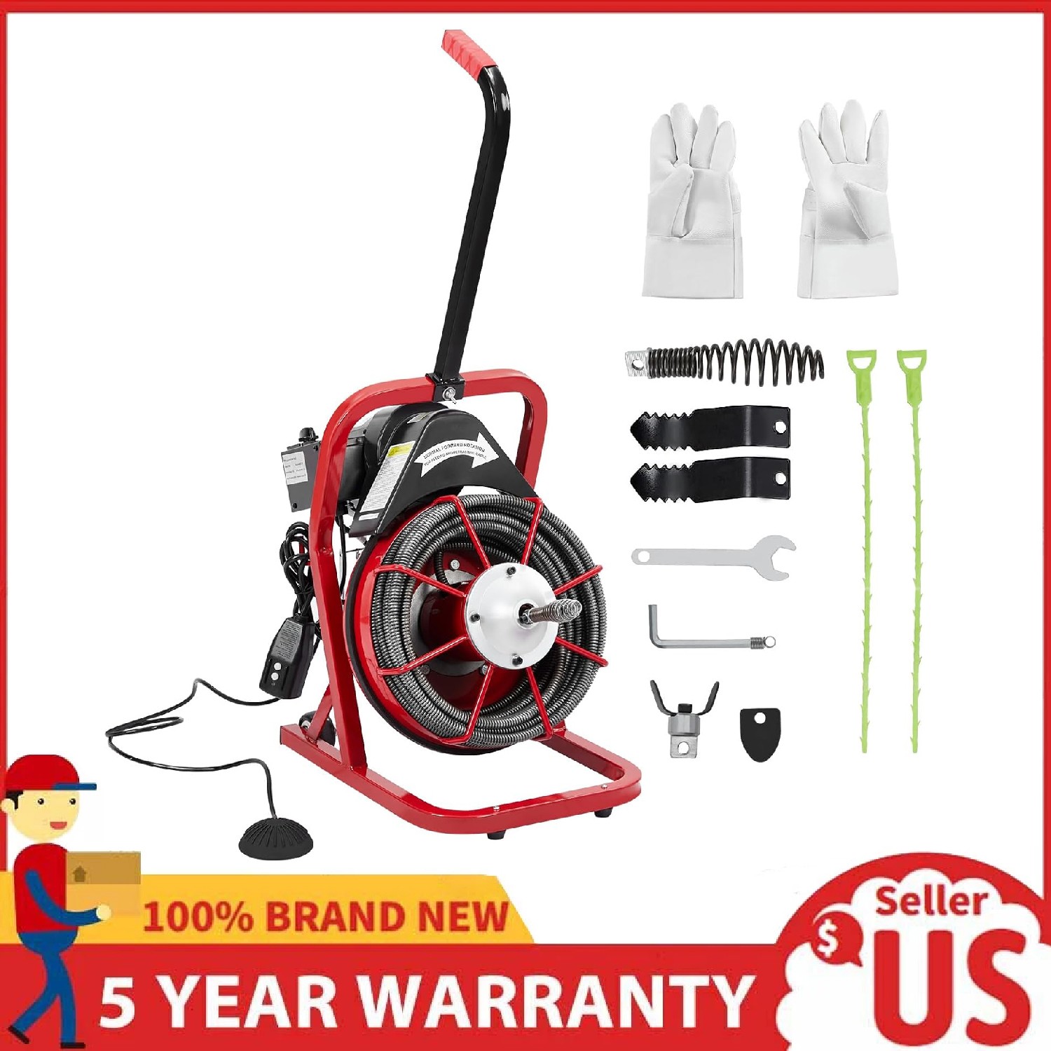 Drain Cleaner Machine ,75 Ft x 1/2 In Portable Electric Drain Auger Sewer Snake