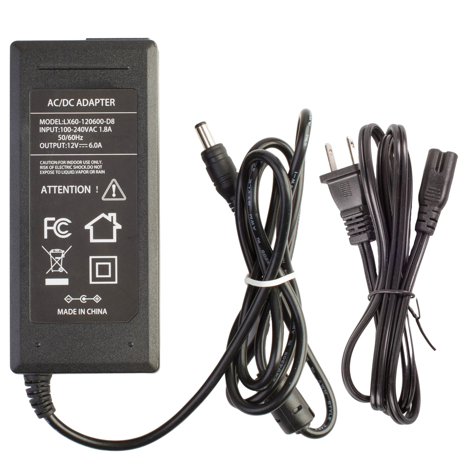 12v 6A Power Supply Adapter 72w AC 100 to DC 12v 5.5 x 2.1mm plug