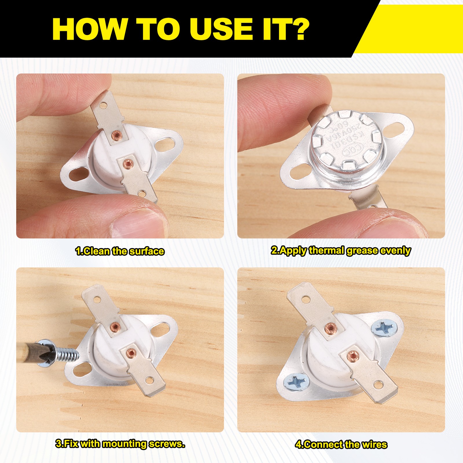 8Pcs KSD301 Thermostat 125°C/257°F 16A 250V Normally Closed N.C Switch, Ceramic