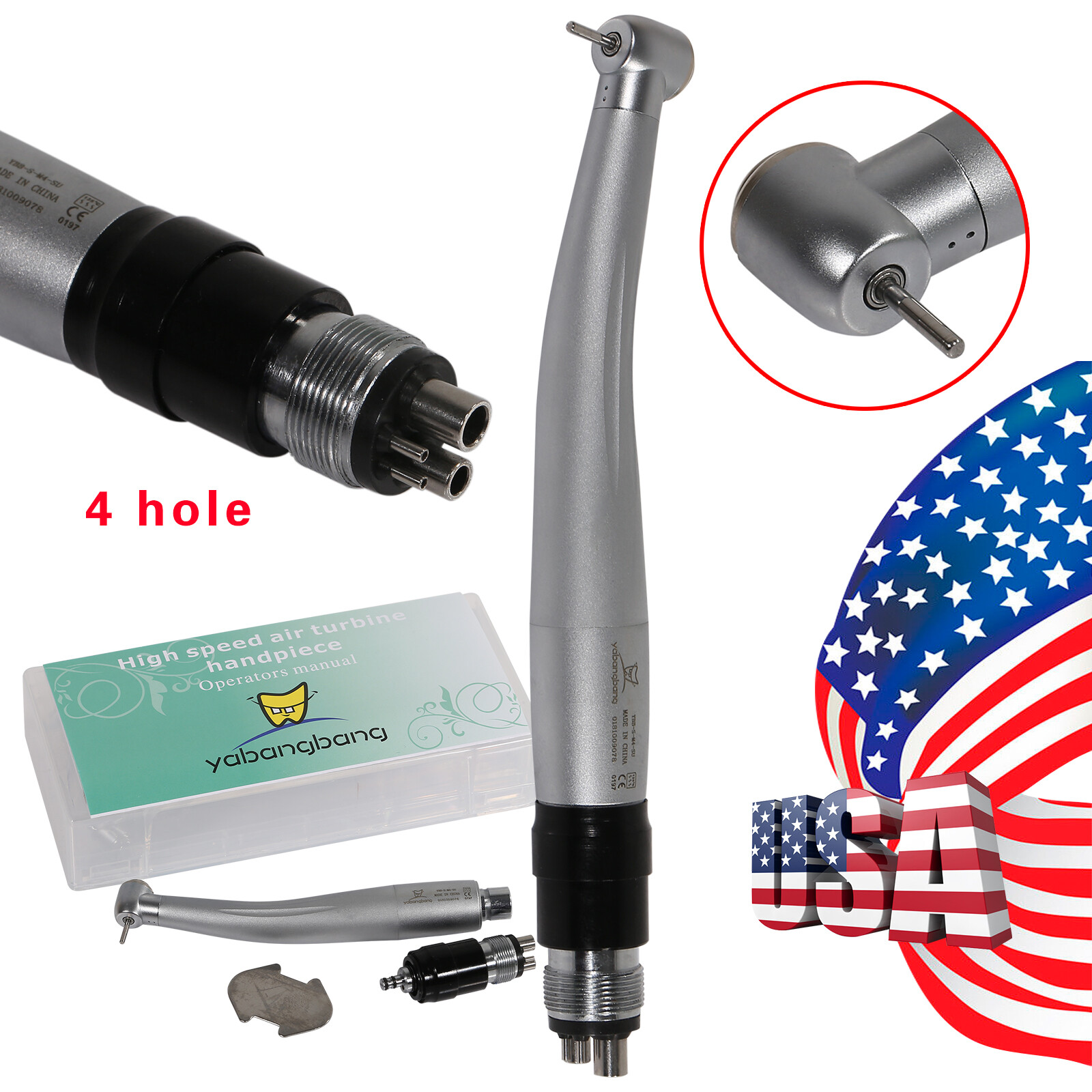 1-10 Dental High Speed Handpiece Turbine + Quick Coupler Connector 4-Hole BN-Y