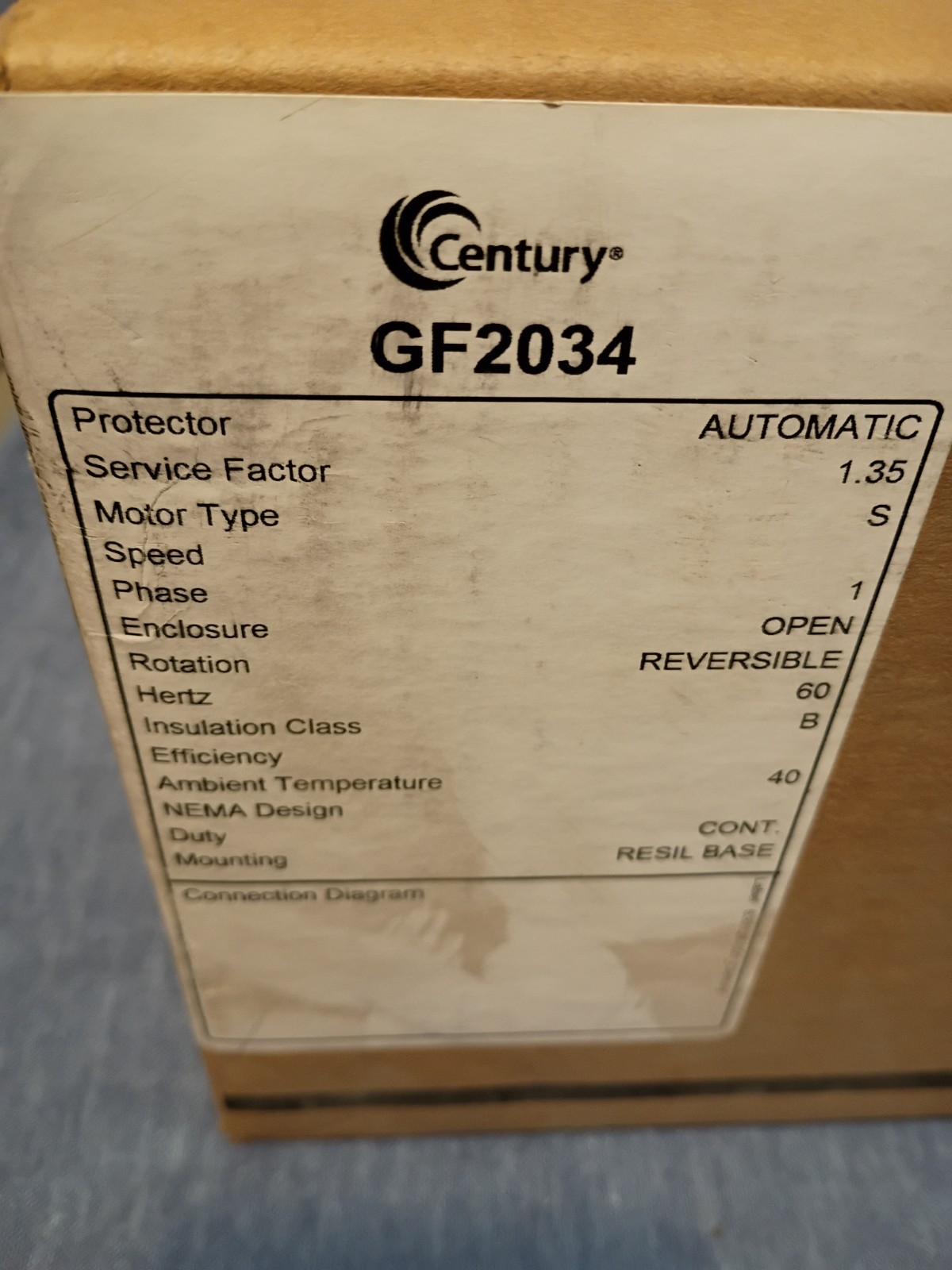 CENTURY GF2034 1/3 HP BLOWER MOTOR NEW IN BOX