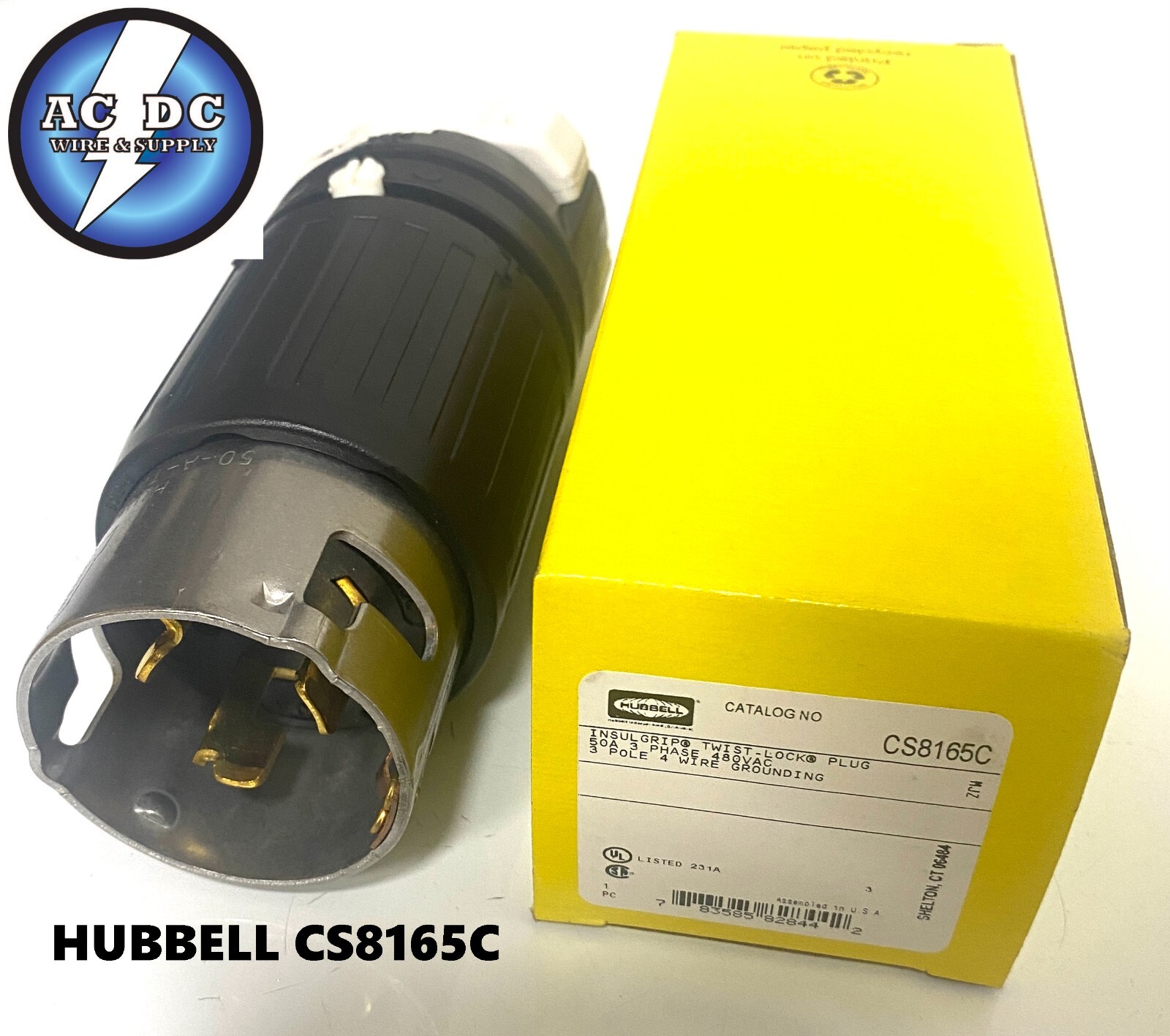 HUBBELL TWIST-LOCK INSULGRIP CS8165C 50A 480VAC CS STYLE 3P 4W GROUNDING