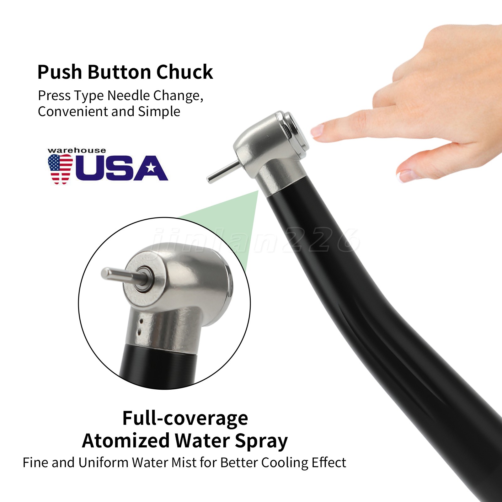 Dental High Speed Handpiece Push Button 4 hole NSK Style Color Black