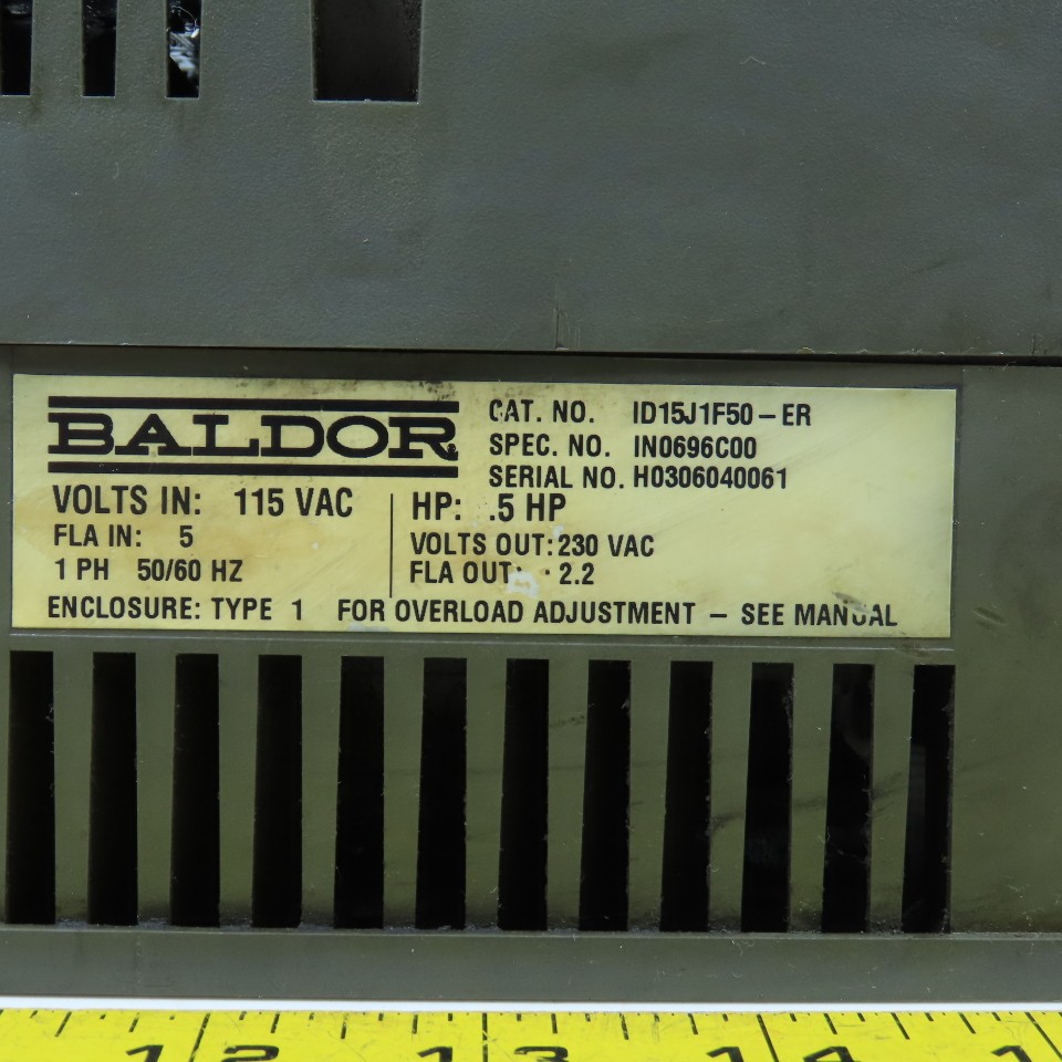 Baldor ID15J1F50-ER 0.5HP Adjustable Speed Drive 115VAC Input 230V Out 1PH