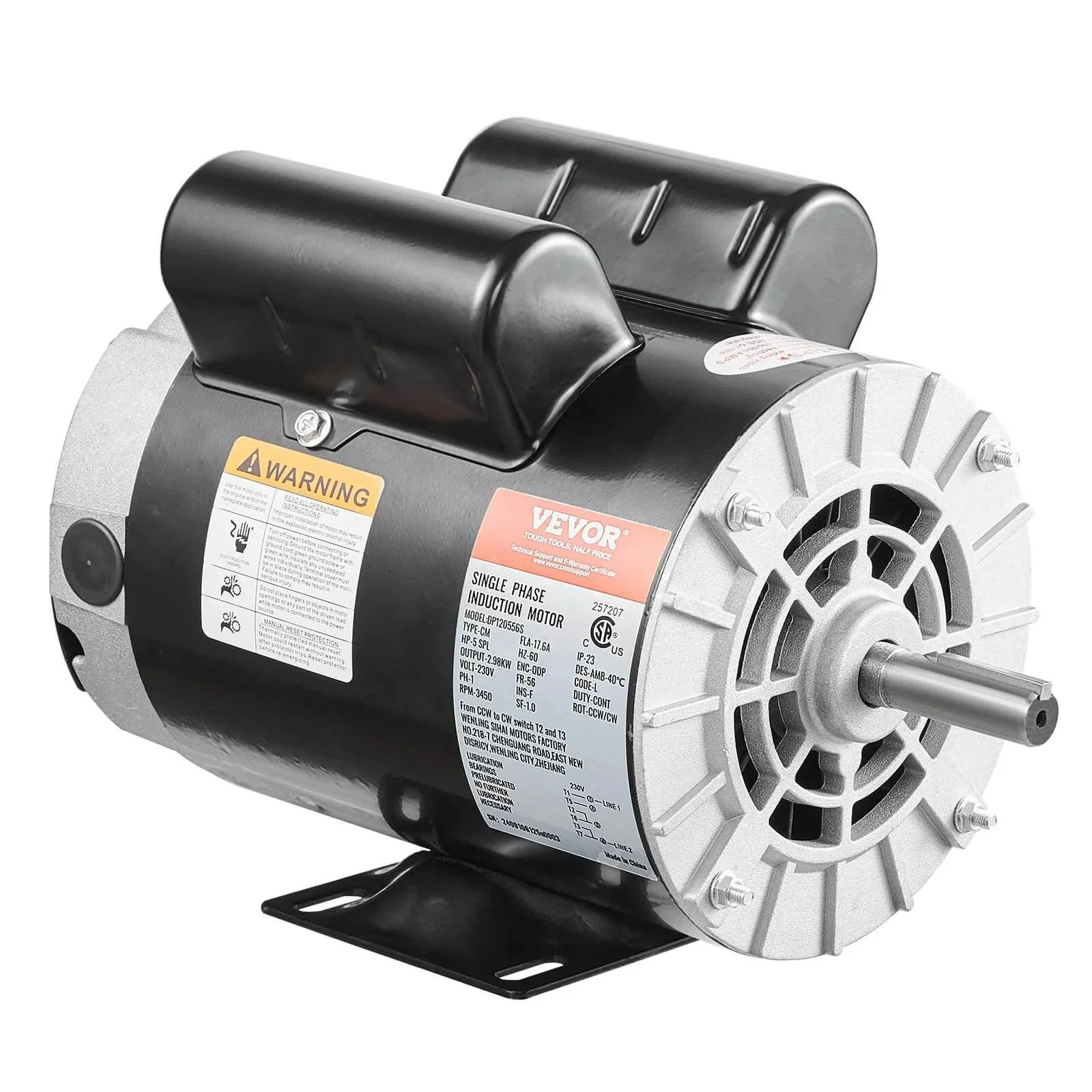 5HP SPL Air Compressor Electric Motor, 230V 17.6Amps, 56 Frame 3450RPM, 5/8″